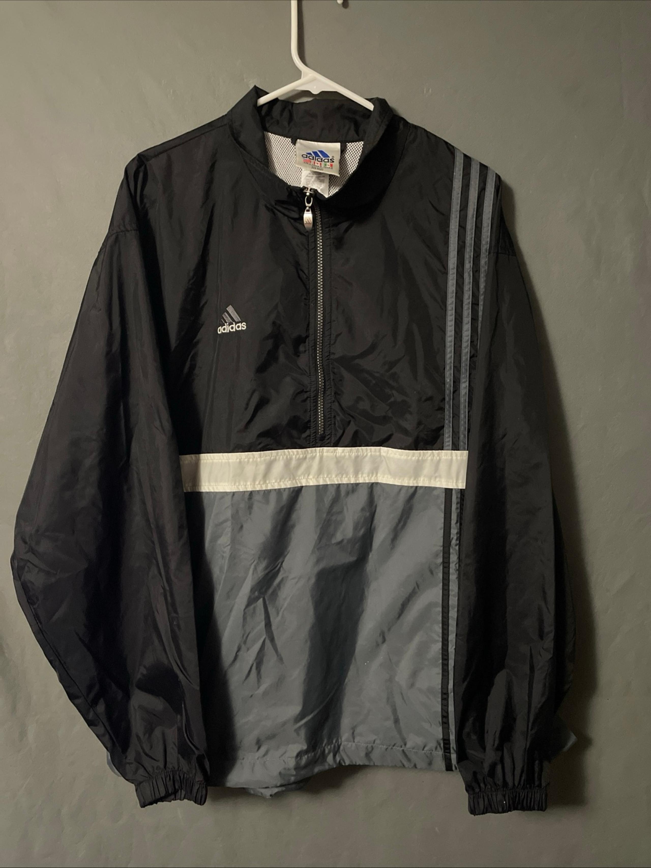 Vtg 90s Adidas Quarter Zip Pullover TRACKER Jacket Windbreaker Men Large