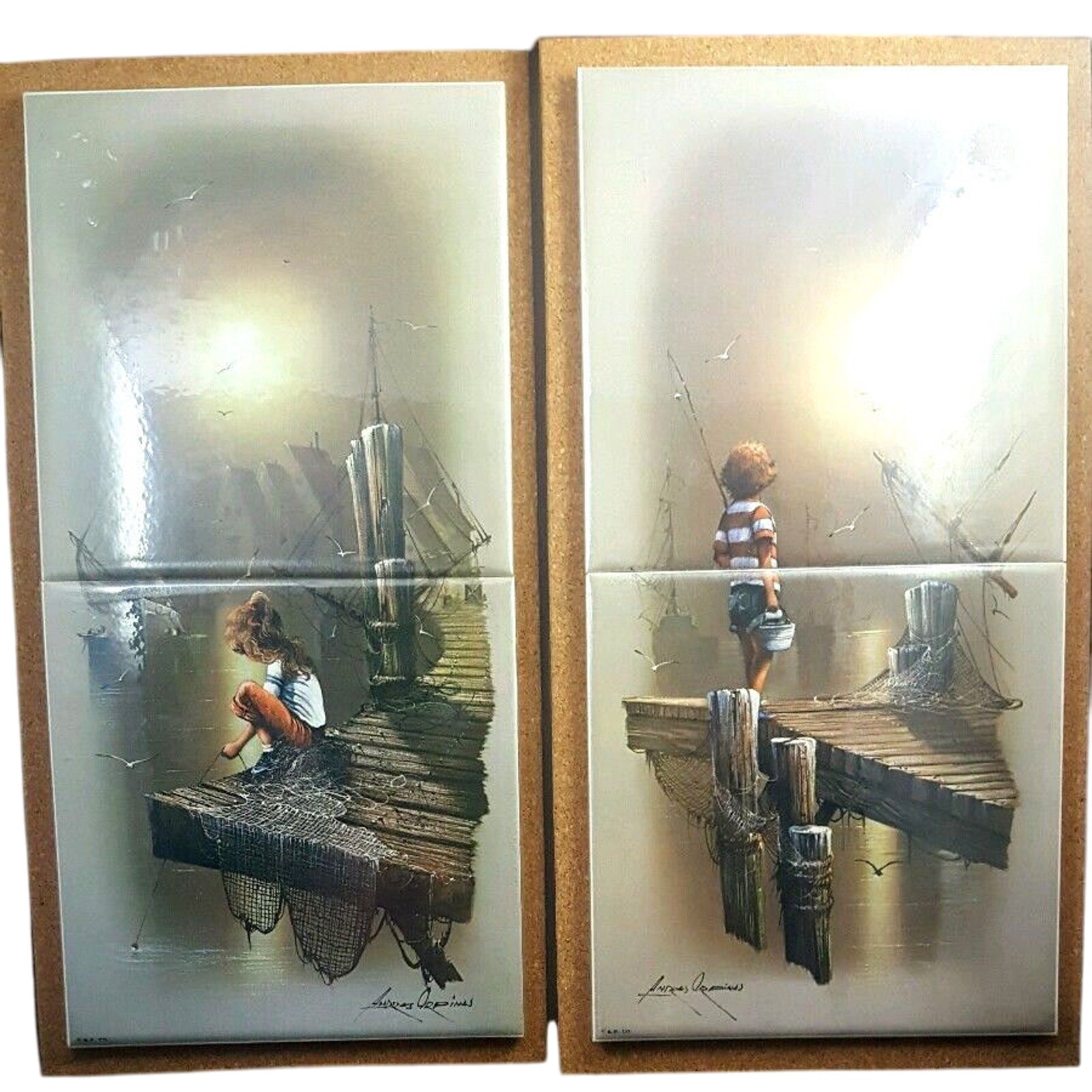 Tile Mural Backsplash Sangray Vintage Ceramic Wall Decor Art Fishing Pier Cabin