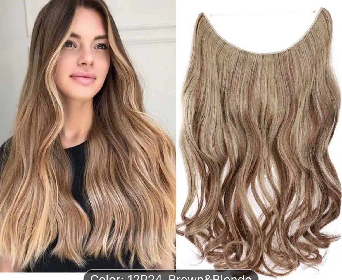 halo Invisible Hair Extensions - Long Curly Synthetic Hair Pieces for Women