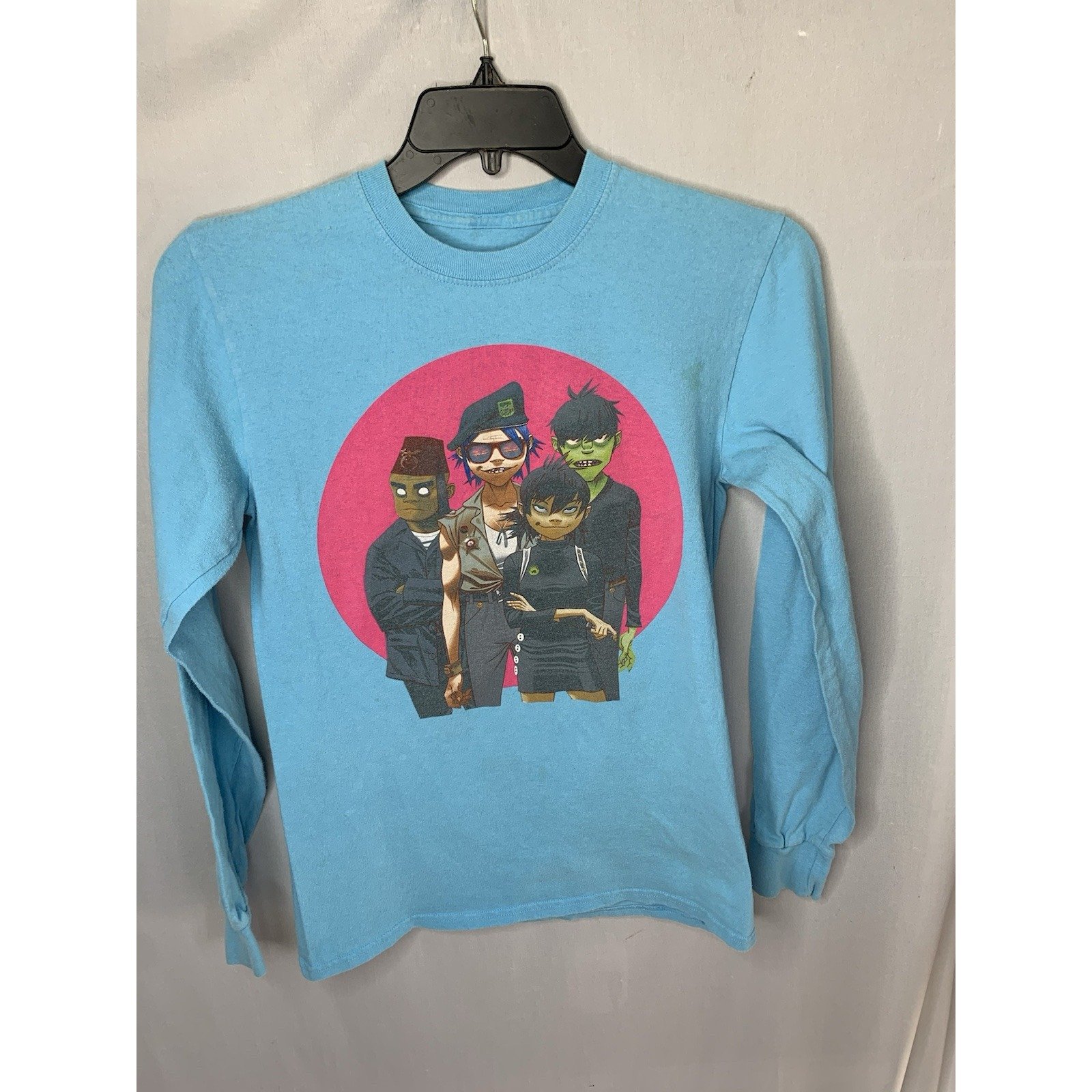 Adult Small Blue Vintage Y2K Gorillaz Band Rock T Shirt Long Sleeve