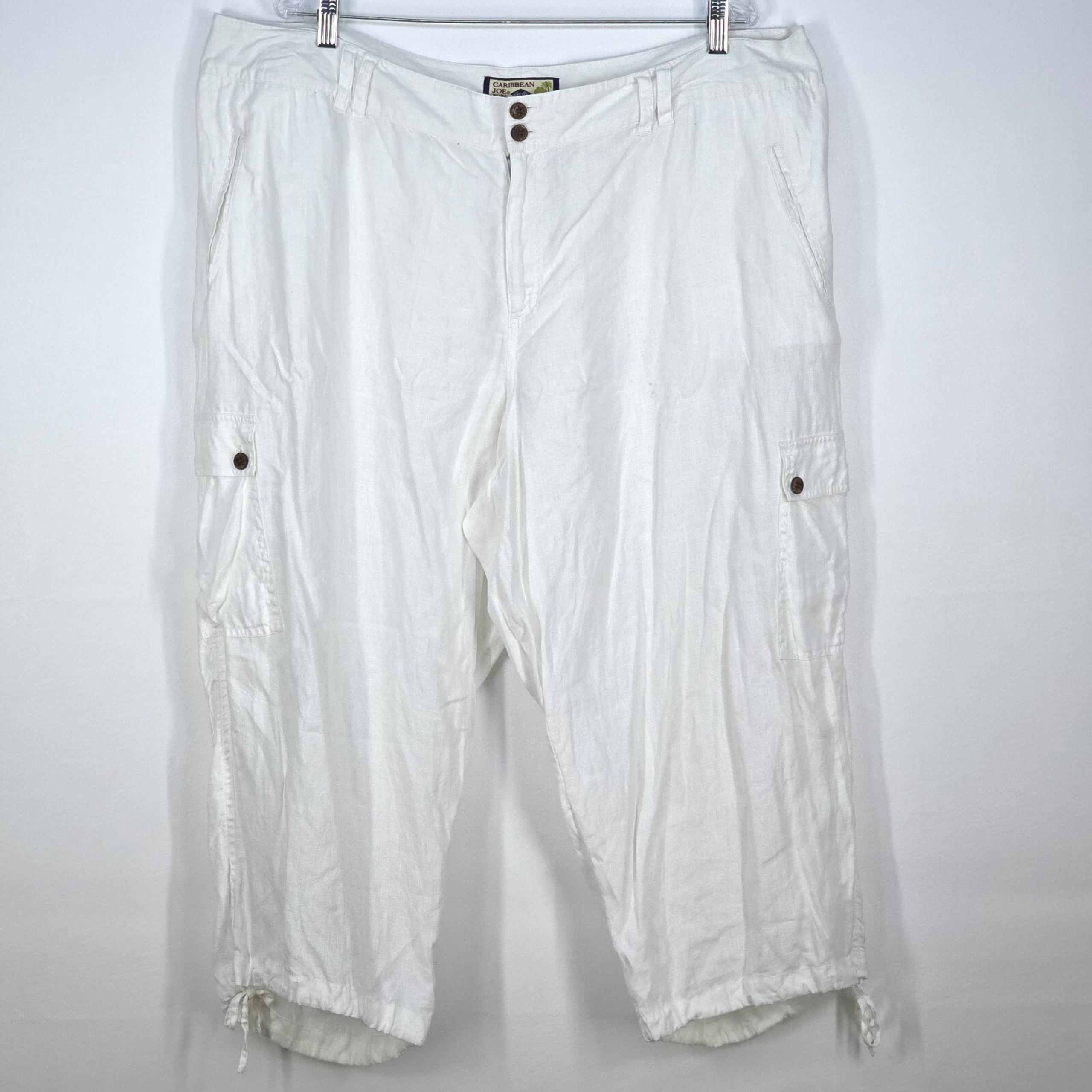 CARIBBEAN JOE Linen Cargo Pants Women's 22W Beachwear Cropped Coastal Resortwear