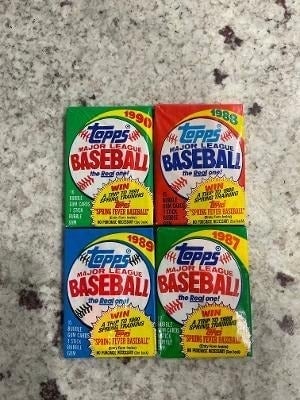 MASSIVE SALE OF 63 OLD UNOPENED BASEBALL CARDS IN TOPPS WAX PACKS 1990 AND OLDER