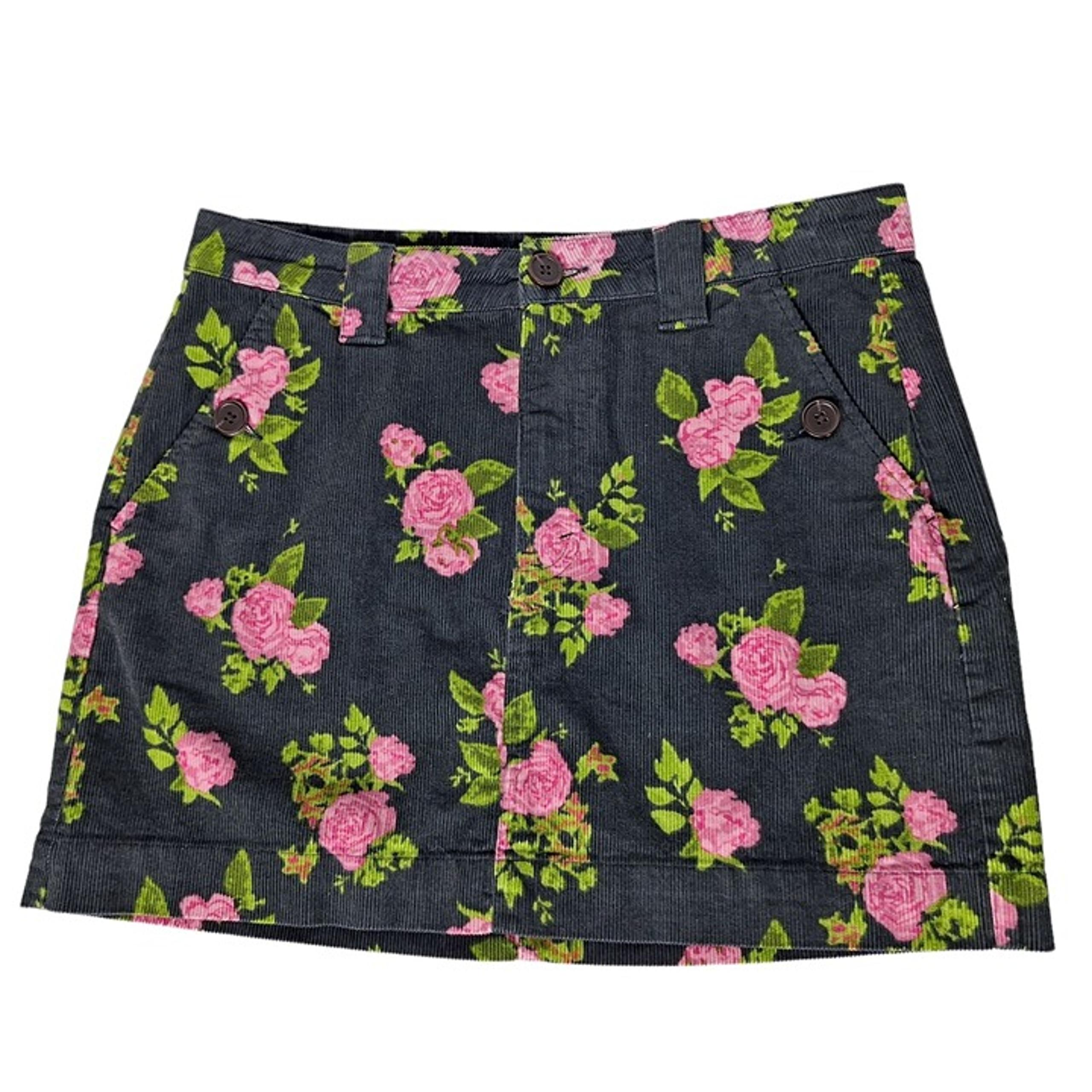 Wild Fable Womens A Line Skirt Size 8 Corduroy Black Pink Roses Floral