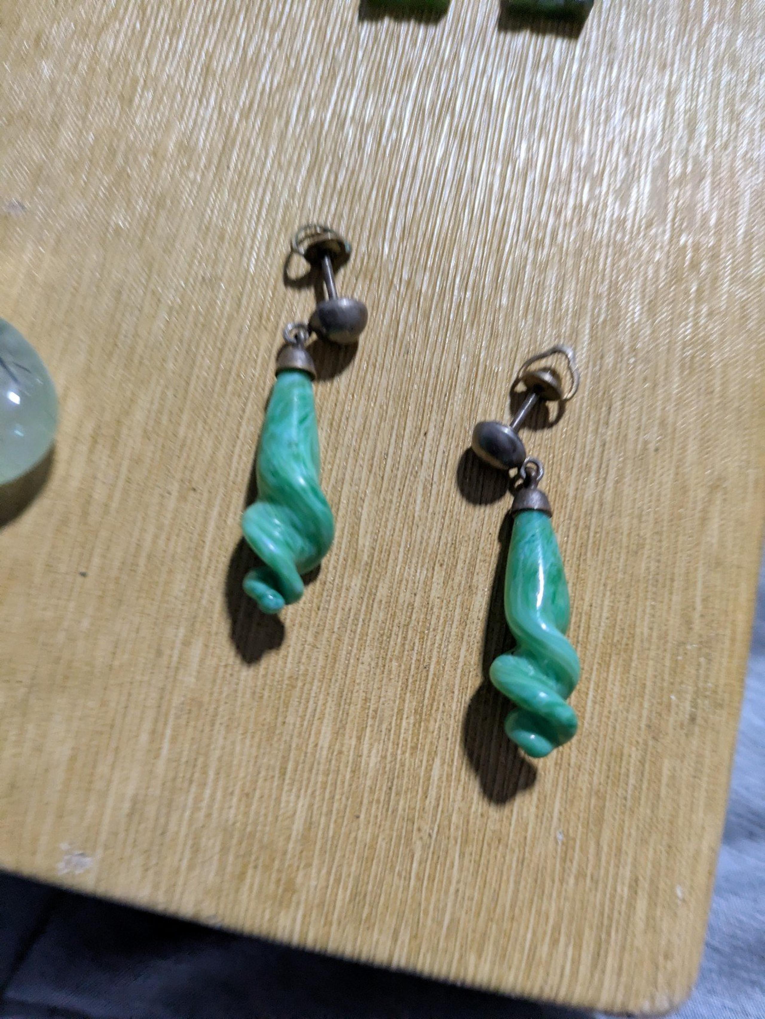Vintage antique jewelry Solid silver an authentic Jade handcrafted earrings