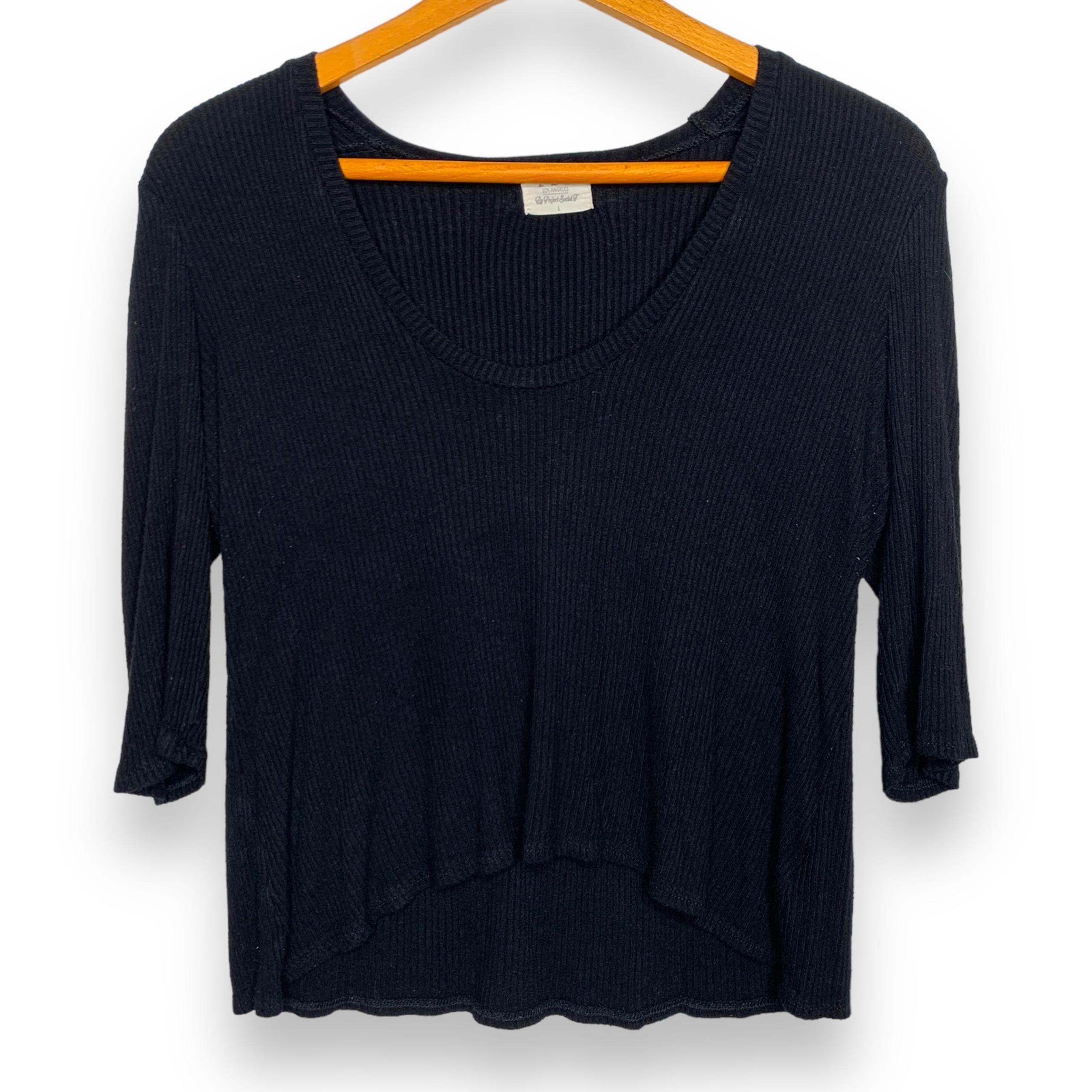 PROJECT SOCIAL T URBAN OUTFITTERS women's black ribbed half sleeve crop top SZ L