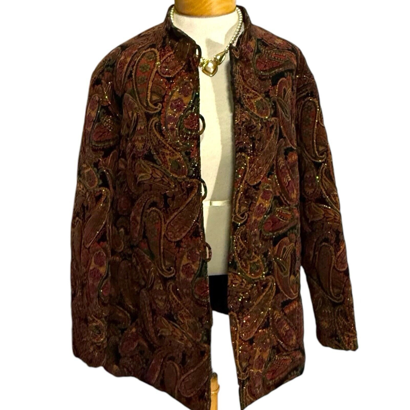 Vintage Womens Quilted Jacket Paisley Asian Bohemian 1970s Made In Hong Kong