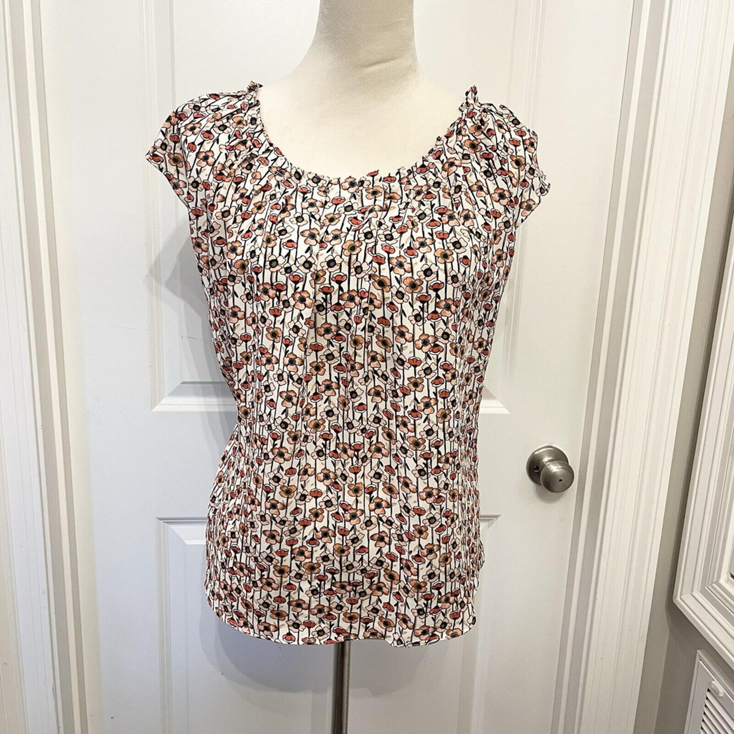 LC Lauren Conrad Love Lauren Womens M Floral Pleat Neck Blouse Tie Keyhole Back
