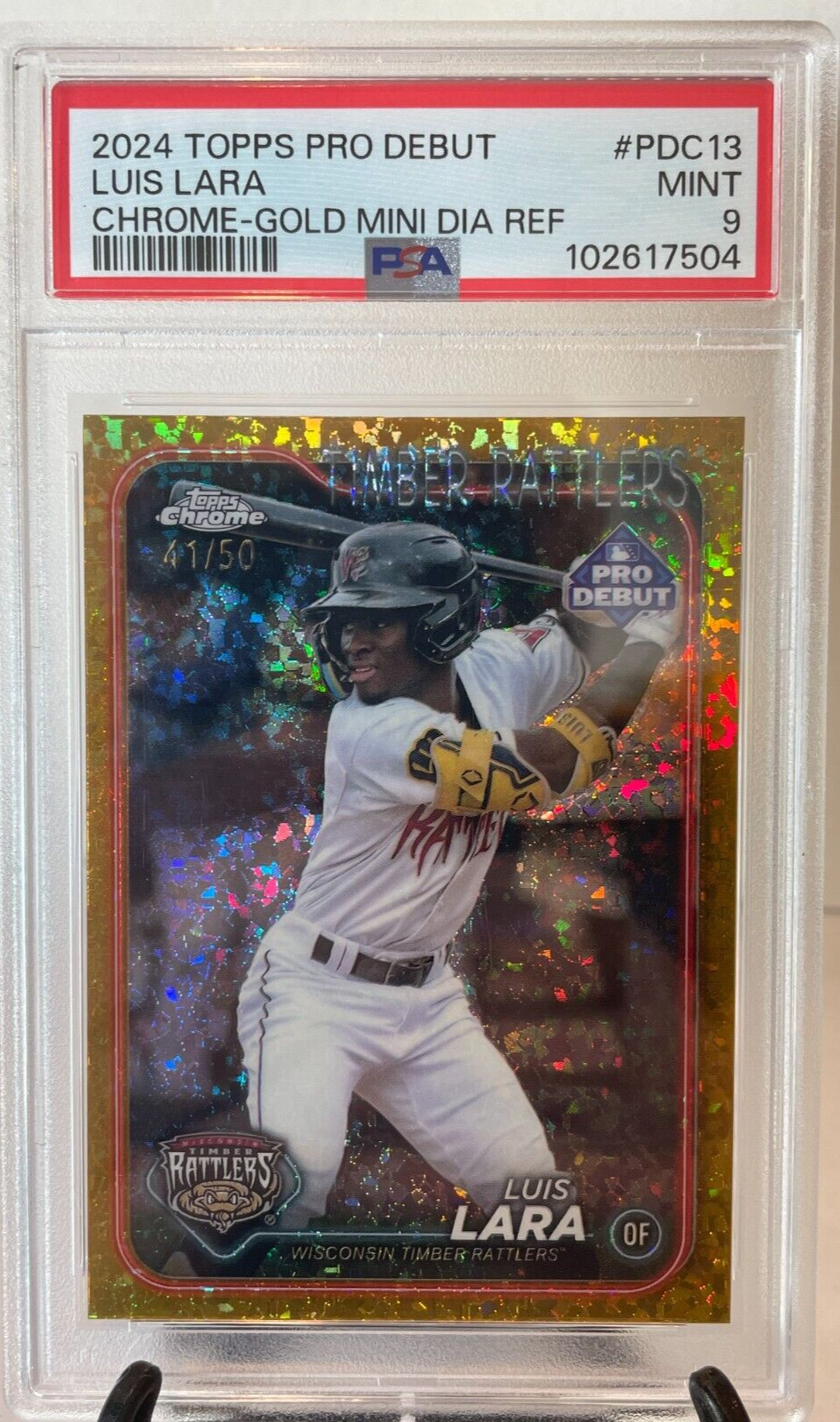 Luis Lara Gold Mini Diamond #41/50 2024 Topps Pro Debut Chrome PSA 9 Brewers
