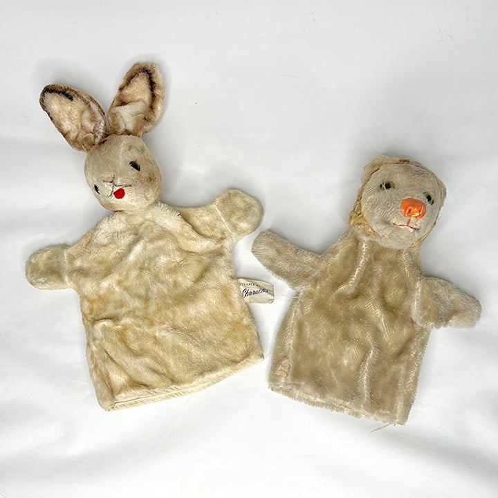 Vintage Rabbit & Lion Hand Puppets