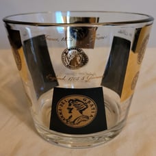 Cera Vintage Mid Century Modern MCM Glass Ice Bucket Gold Black Coins Dollars