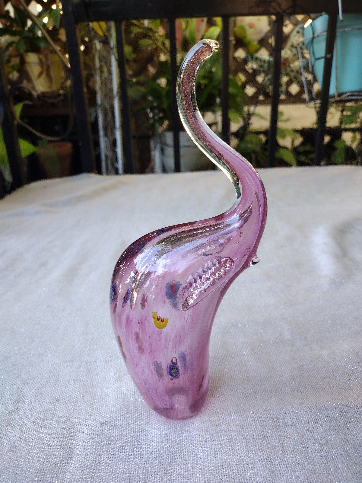 Pink Elephant with Millefiori Design Art Glass Figurine