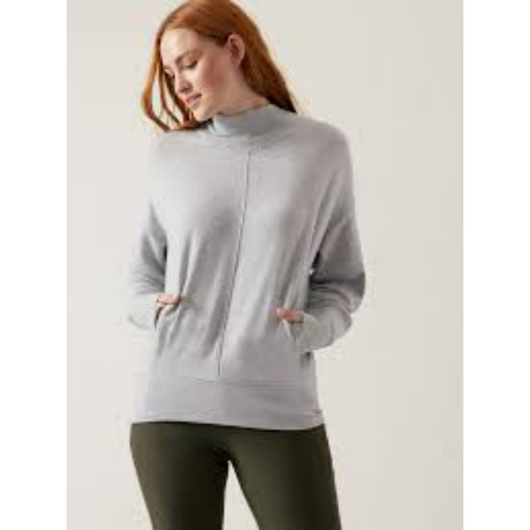 ATHLETA APOLLO GRAY KNIT FLEECE TOP KANGAROO POCKET SIZE XXS