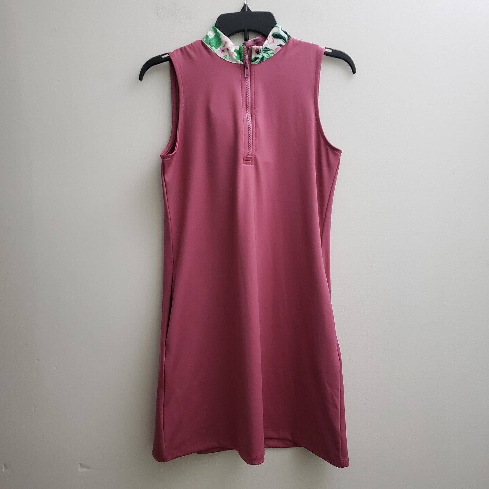 Tommy Bahama Golf Dress 1/4 Zip Solid Pink Sleeveless A-line Pocket Sz SMALL NWT