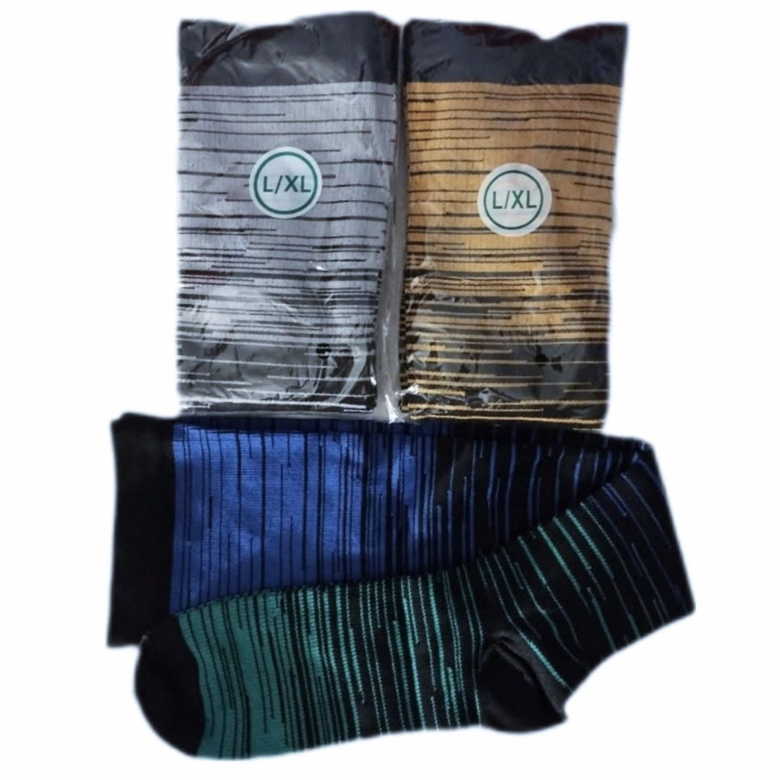 Set of 3 Full Length Knee High Striped Compression Socks New Package GRY BLU ORG