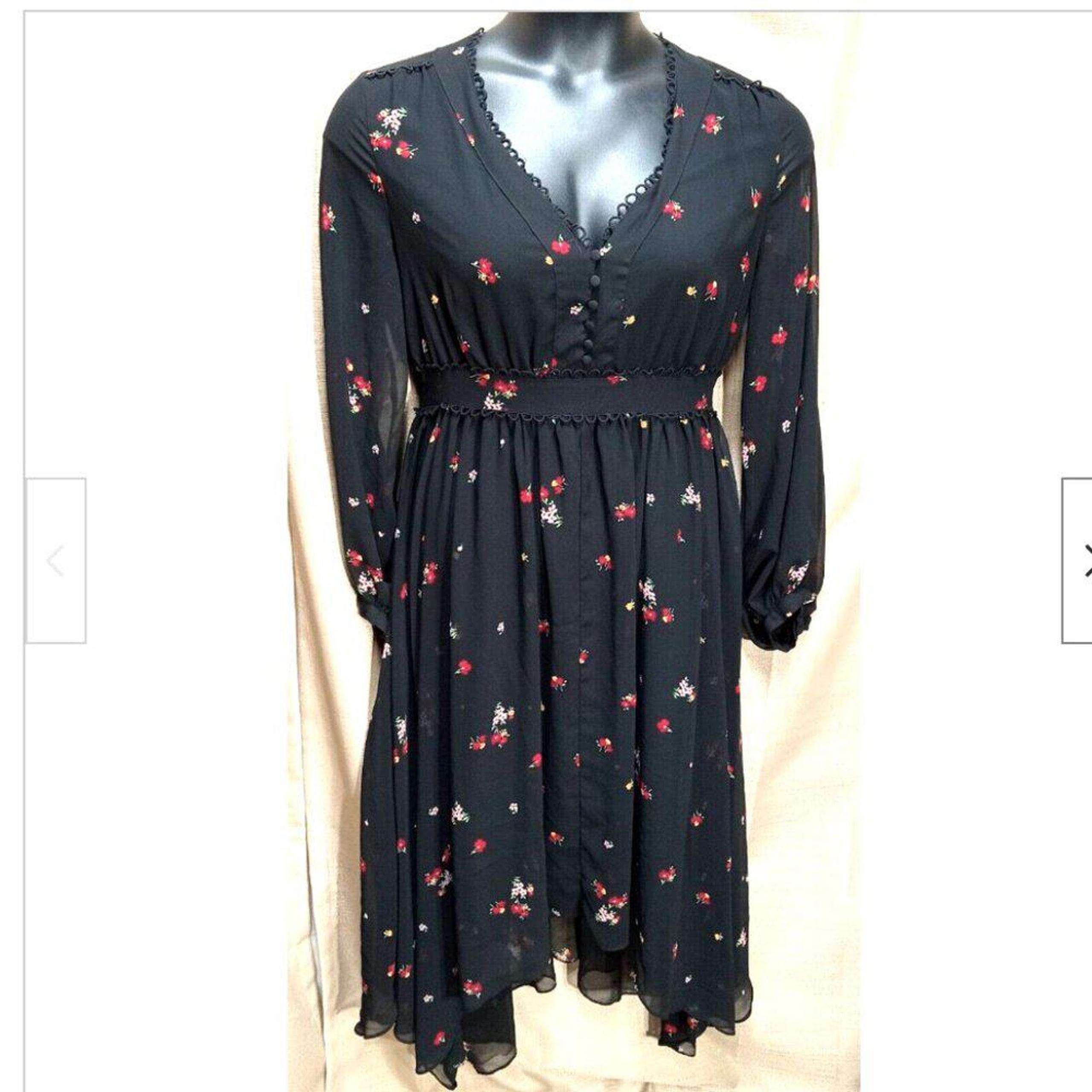 Women's WHO WHAT WEAR black floral Ditzy Bouquet Sheer Midi Dress - Size Medium