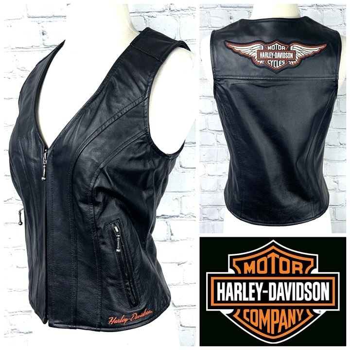 HARLEY-DAVIDSON • Black Leather Vest Size Small