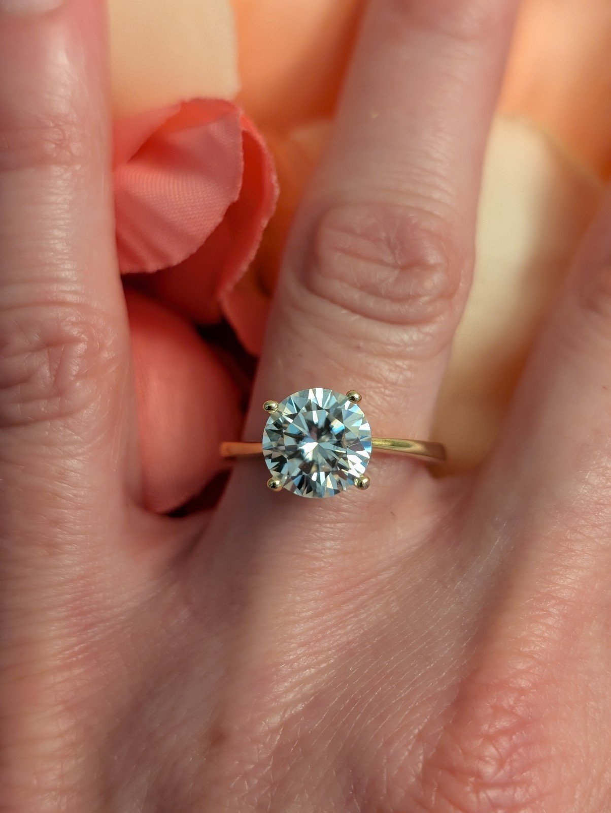 2CT Moissanite Solitaire Round 18k Yellow Gold Plated 925 Sterling Silver