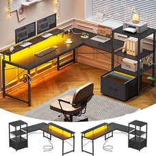 L Shaped Gaming Desk, 51 Computer Desk with Storage Shelves
