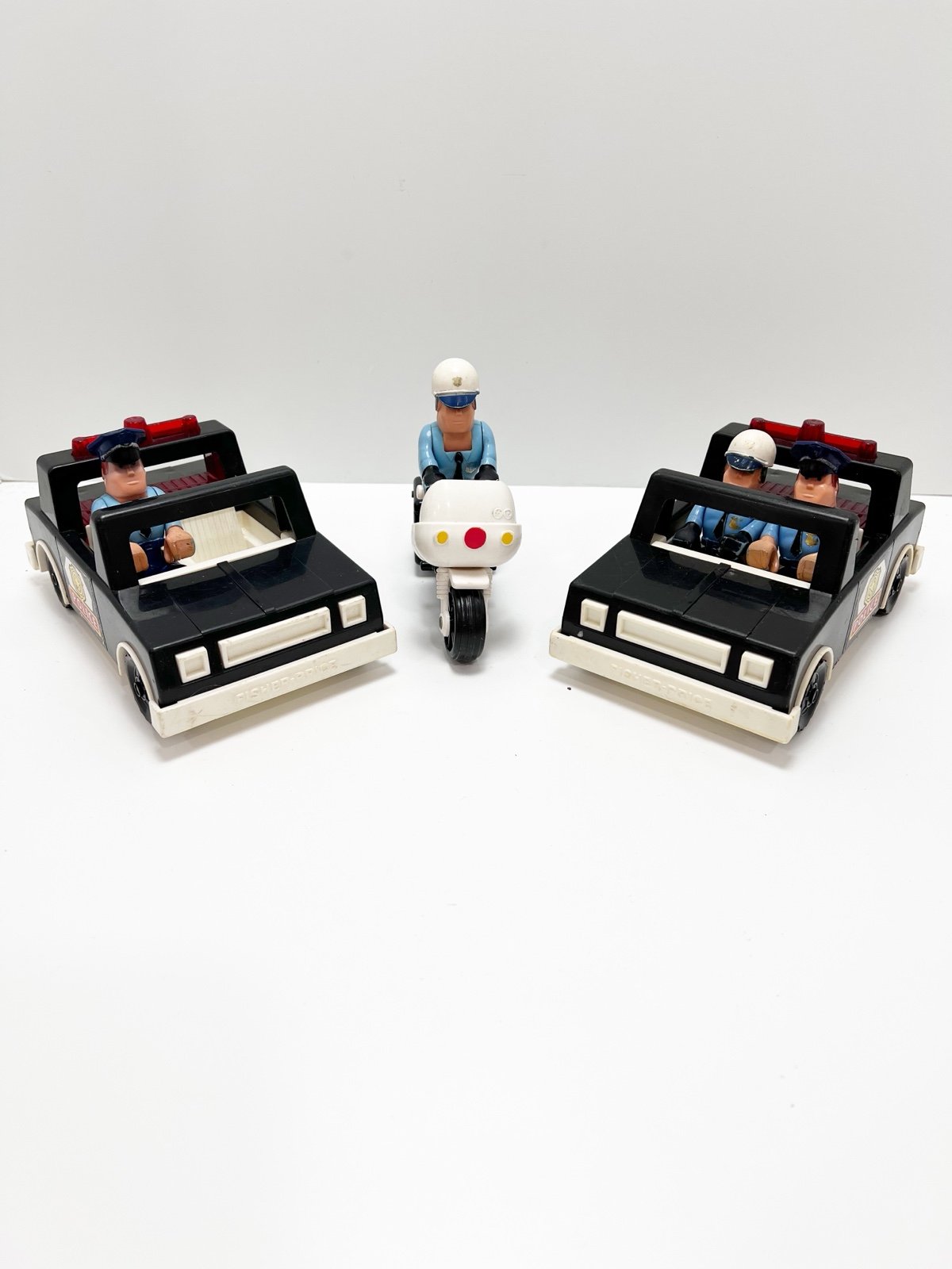 Vintage 1981 FISHER-PRICE Husky Police Car and Motorcycle Toy Set Bundle