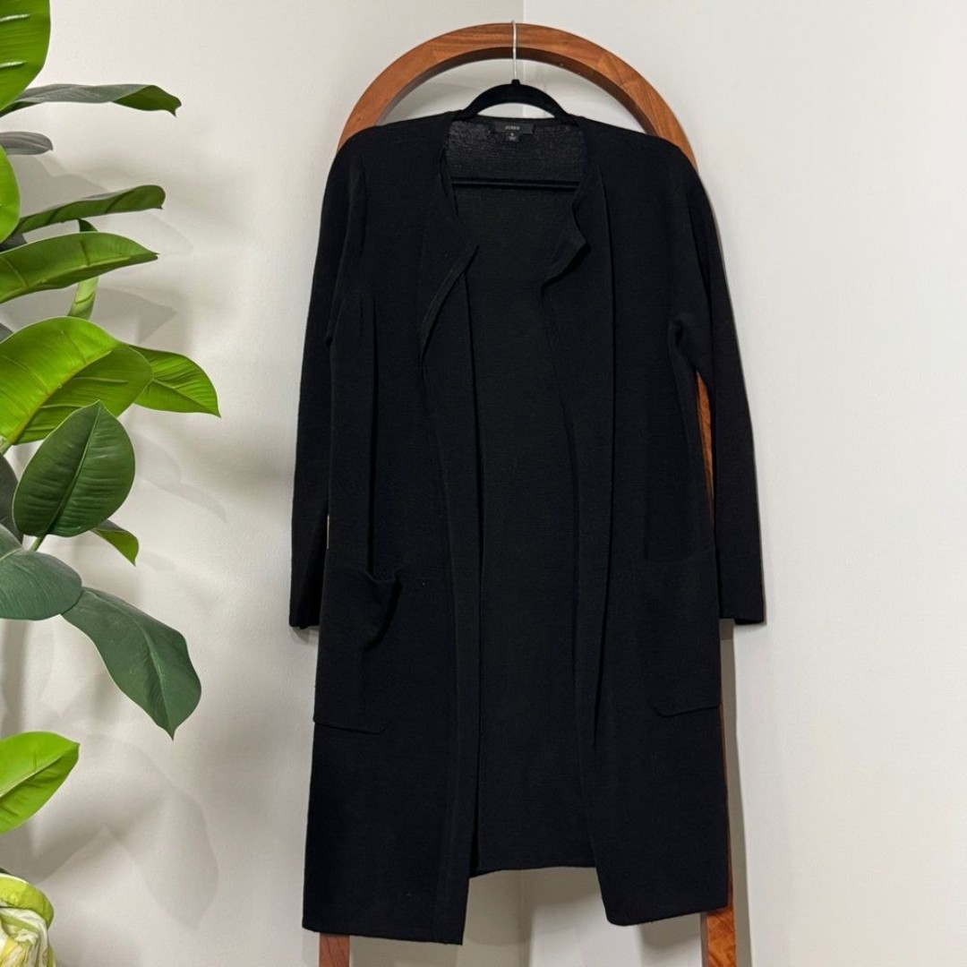J. Crew SMALL Black Juliette Collarless Sweater Blazer in Linen Blend AM561