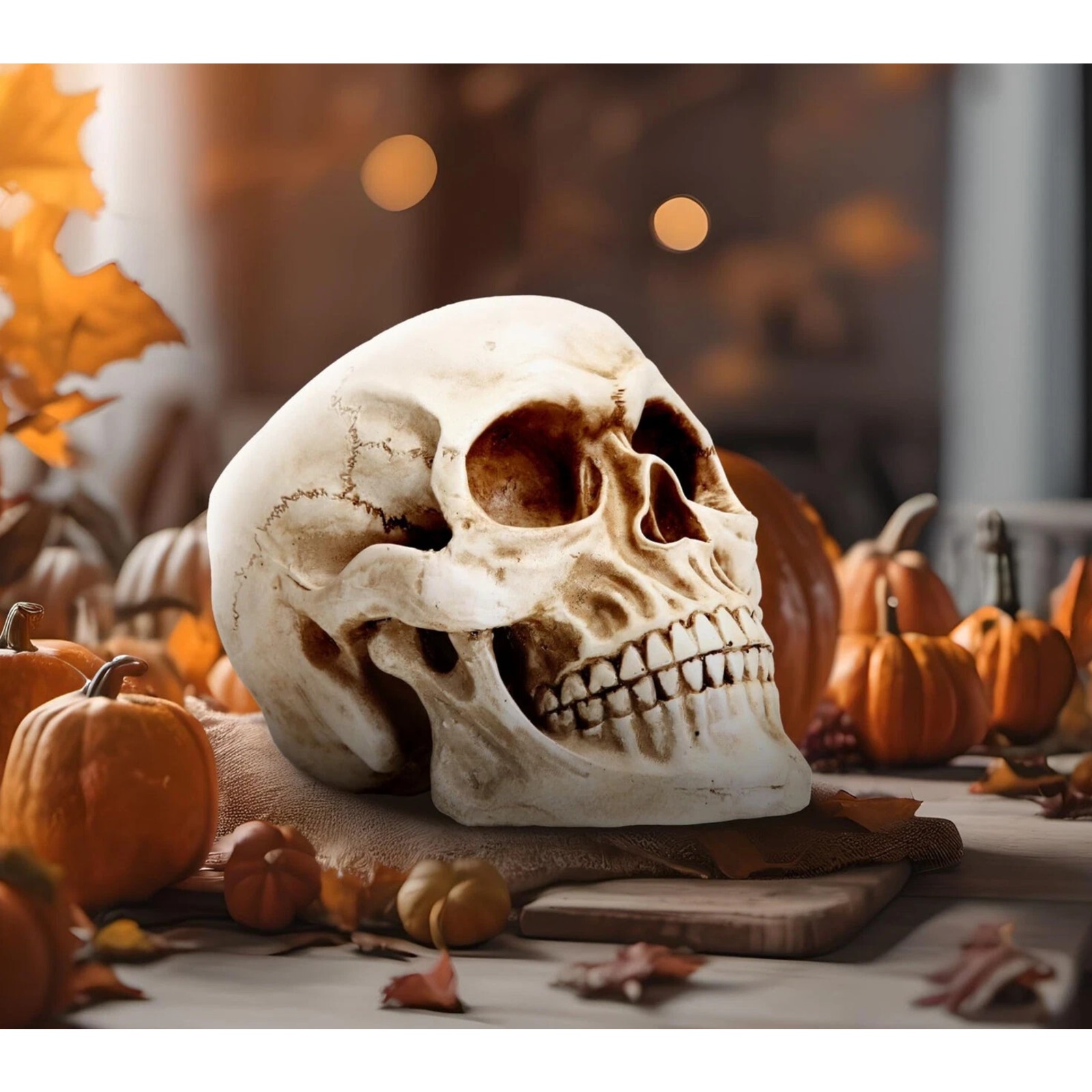 Life Size Human Skull Replica Resin Model Decoration Halloween Statue Waterproof