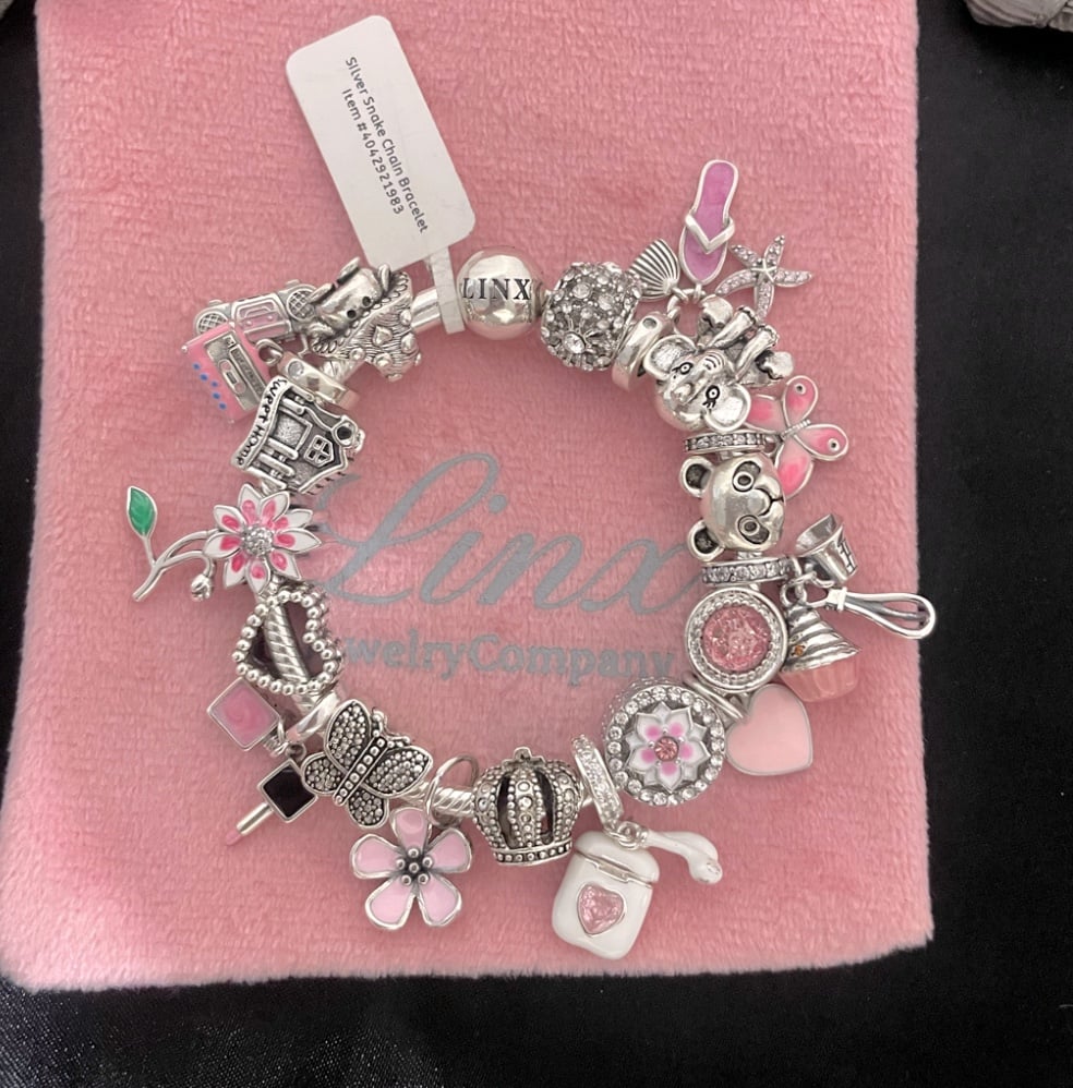 Linx Snake Chain Bracelet with Pink Themed Charms