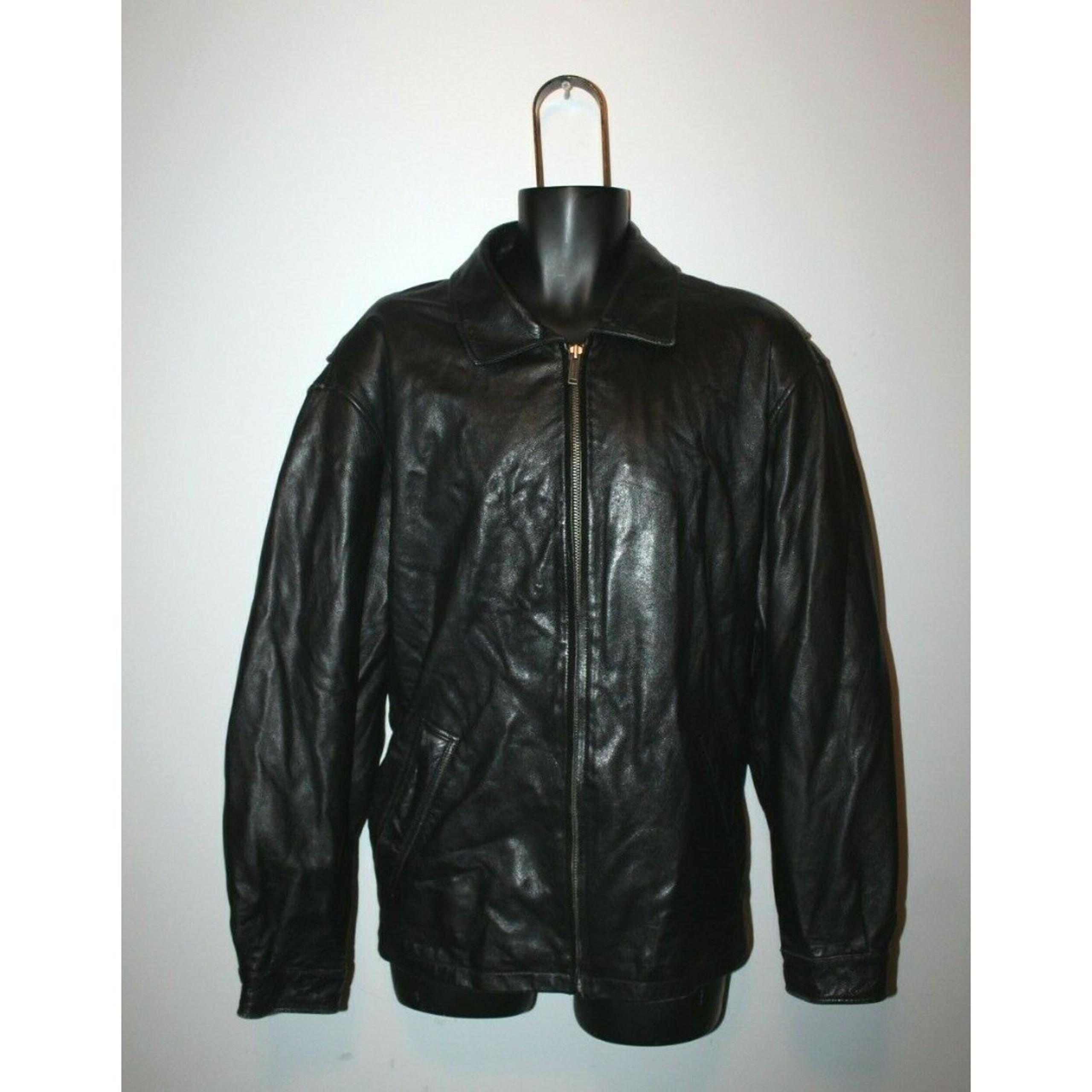 Wilsons Leather Black Leather Full Zip Jacket Size 2X Mens Motorcycle Heavy Duty