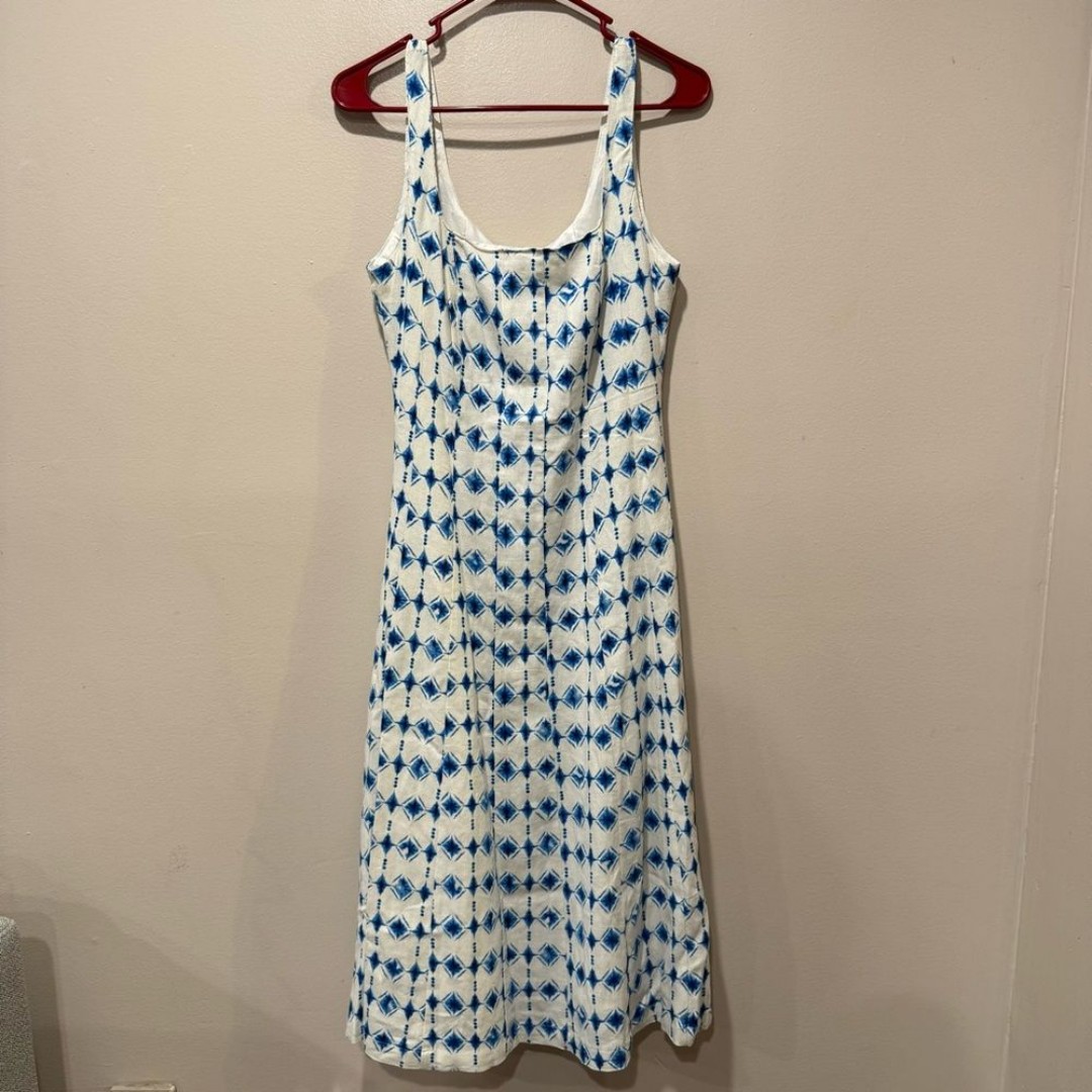 CHRISTIAN LACROIX Linen Blend Diamond Print Sleeveless A-Line Lined Midi Dress S