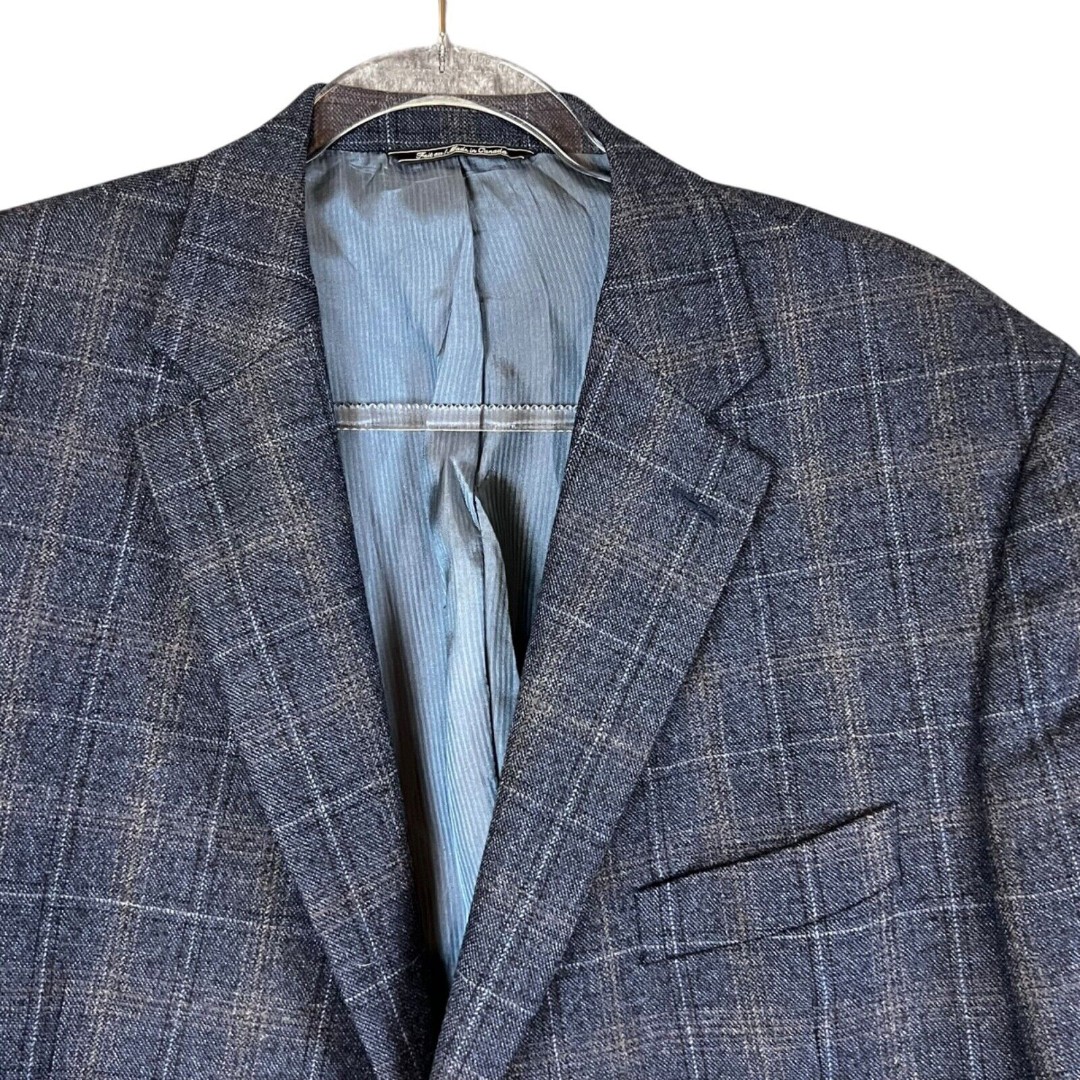 Jack Victor Luxury Loro Piana Zelander Blazer Sport Coat Wool 46L Gray BluePlaid