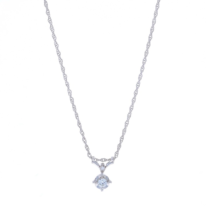 White Gold Diamond Pendant Necklace 15 - 14k Round Brilliant .16ctw LX1012
