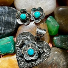 925 Sterling Silver Heart Pendant With Turquoise & Matching Stud Earrings