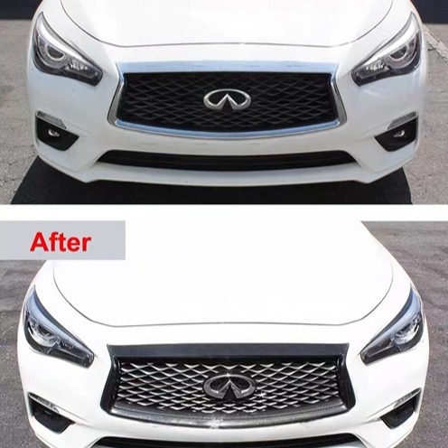 NEW 2018-2023 INFINITI Q50 REAL CARBON FIBER FRONT GRILLE OUTLINE TRIM COVER