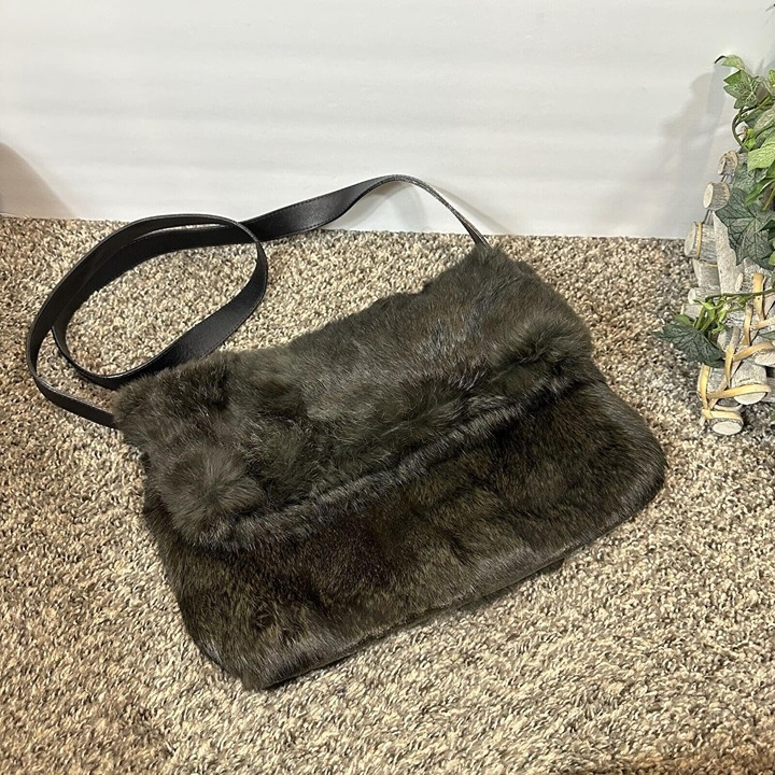 KOOBA New York Faux Fur Shoulder Bag Dark Green Handbag Foldover Purse