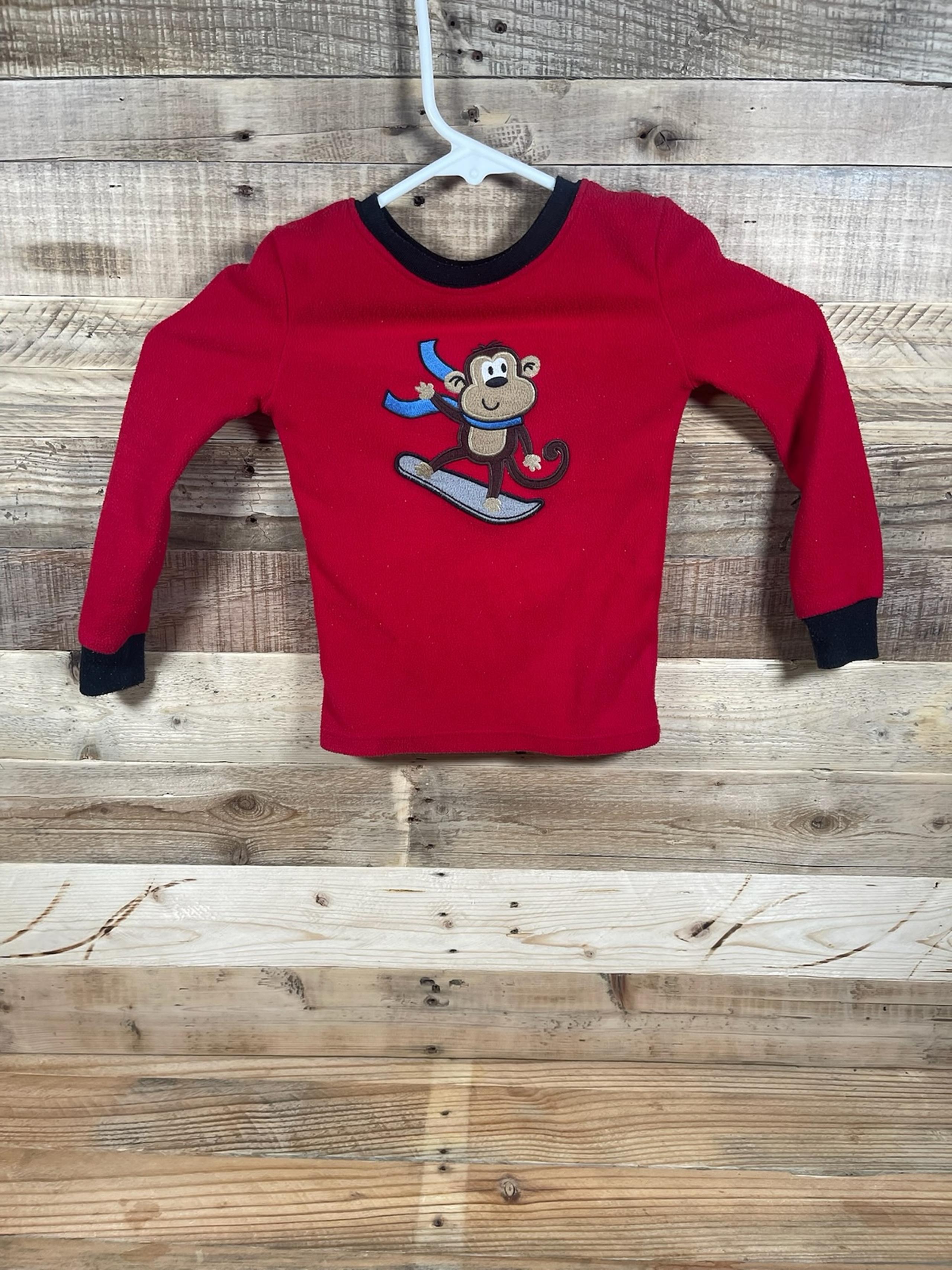 Healthtex Red Monkey On Snowboard Boys (3T) Shirt Fleece Casual Long Sleeve Top