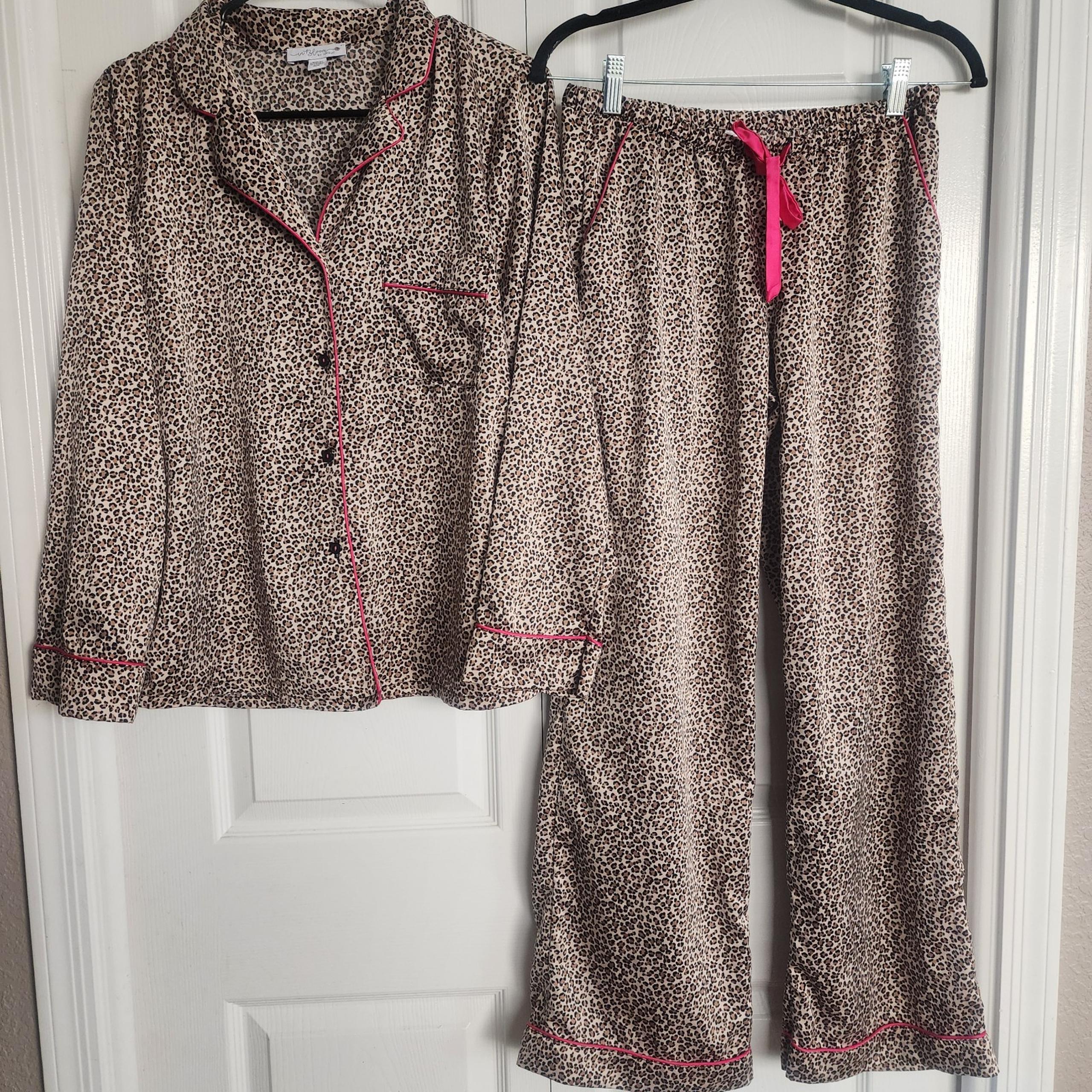 In Bloom Jonquil Cheetah Print Pink Satin Pajama 2 PC Set Sz M Glam Luxe Lounge