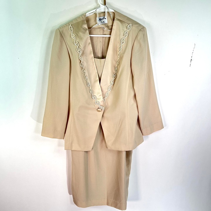 Jeffery & Dara Stunning Occasion Skirt Suit By Tom Barra In Cream Size 12