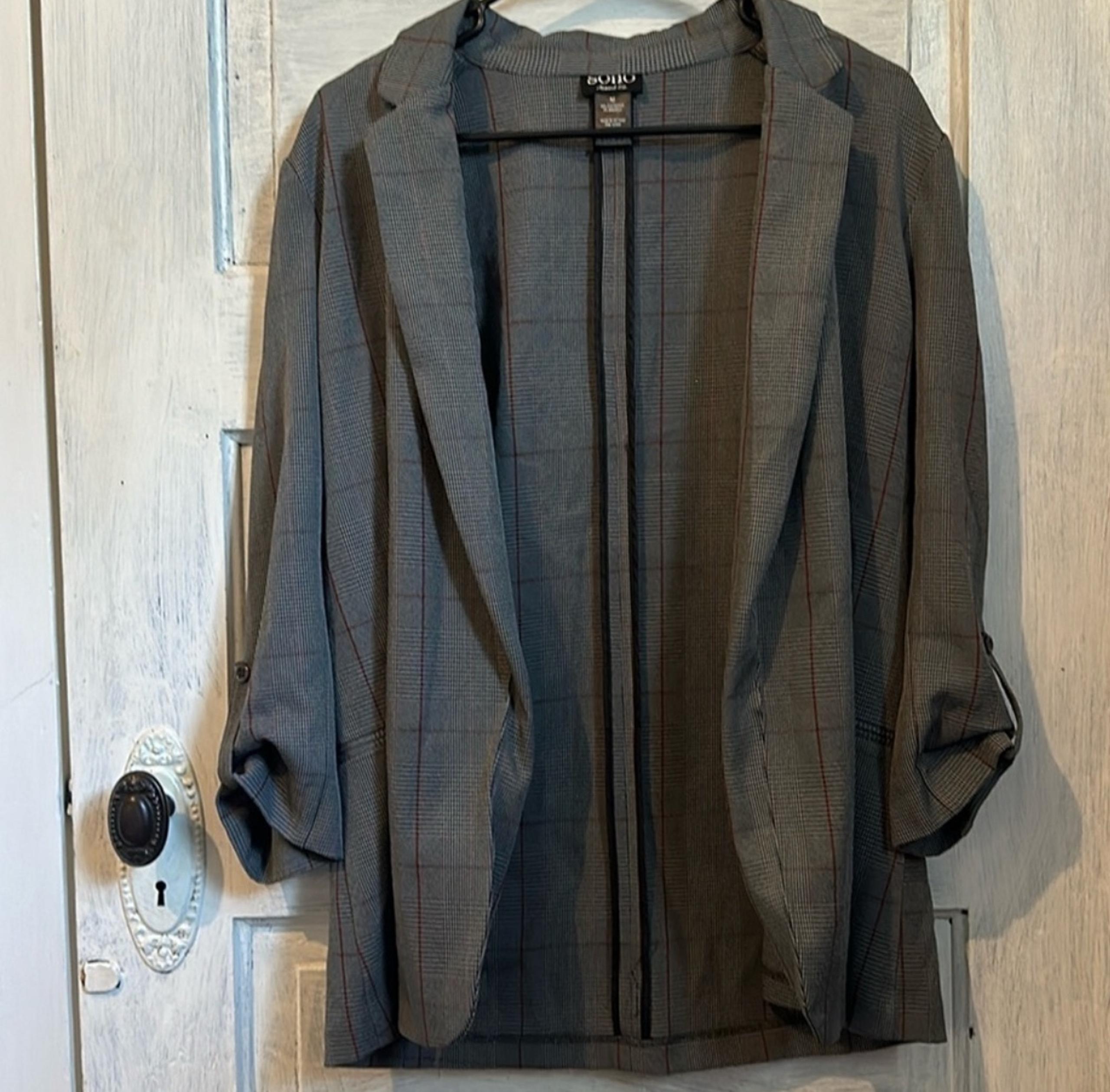 Soho Apparel Womens Gray Plaid Blazer Size Medium