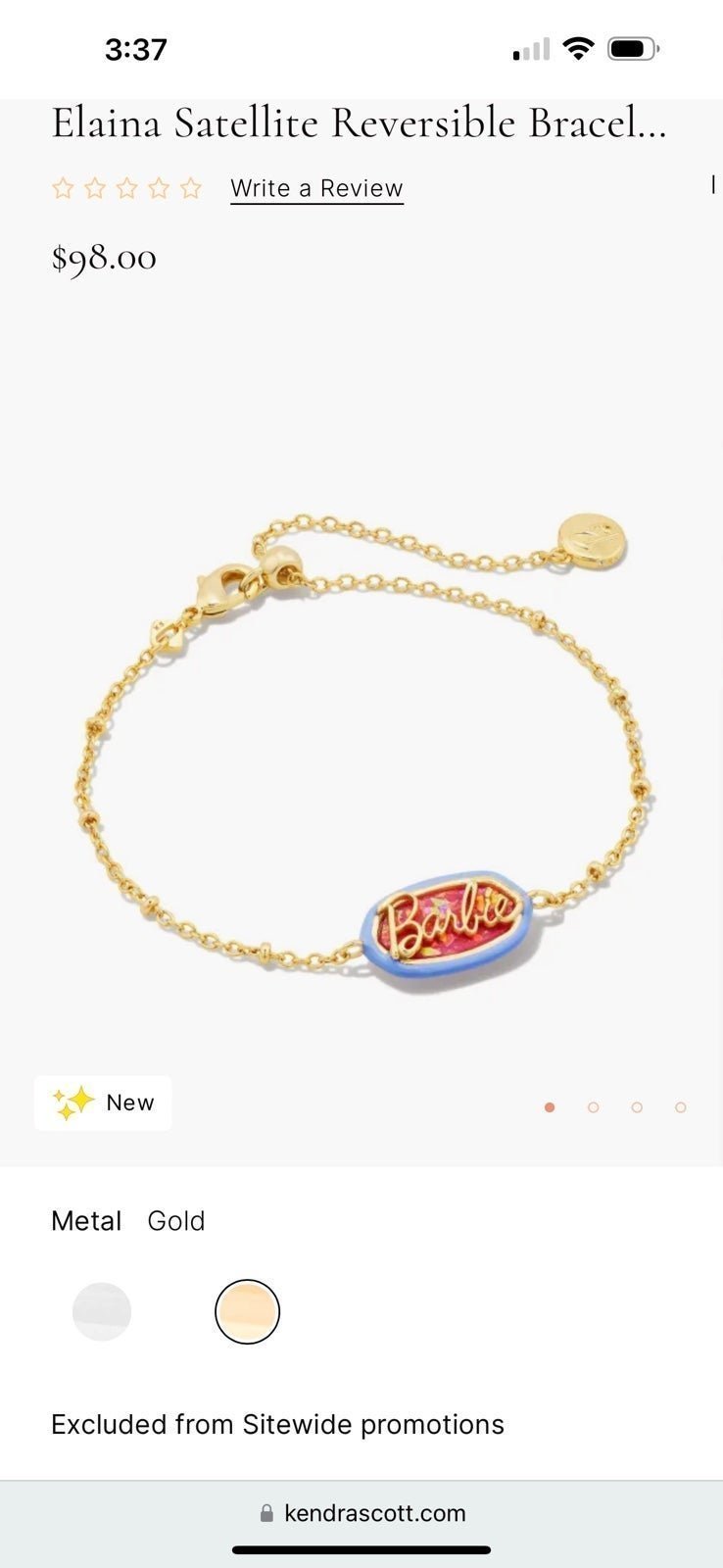 Barbie™ x Kendra Scott Gold Elaina Satellite Bracelet in Pink Iridescent Glitter