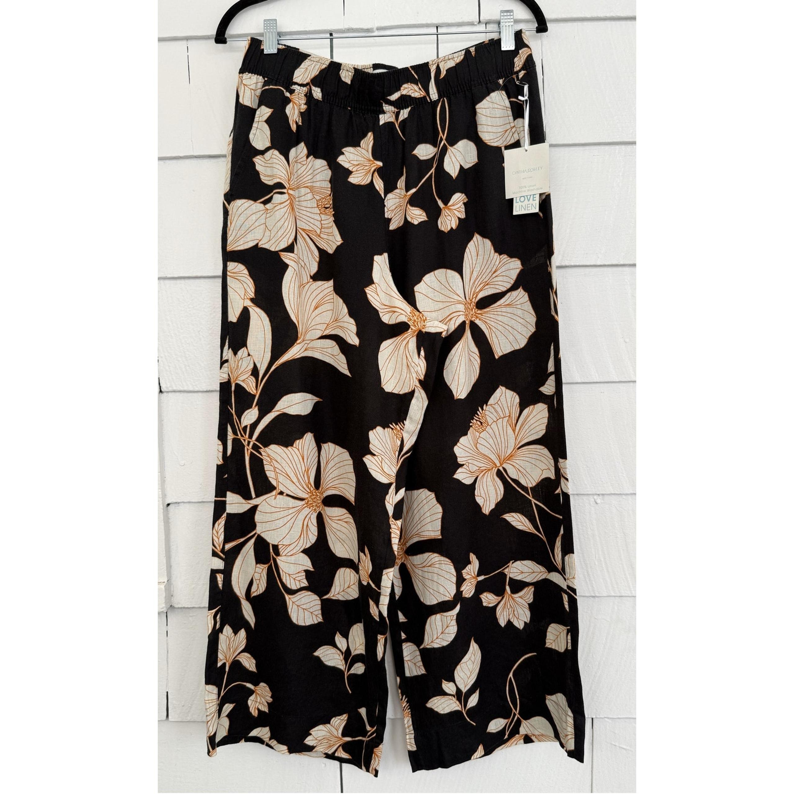 Cynthia Rowley Womens M 100% Linen Cropped Wide Leg Pants Old Money Quiet Luxury