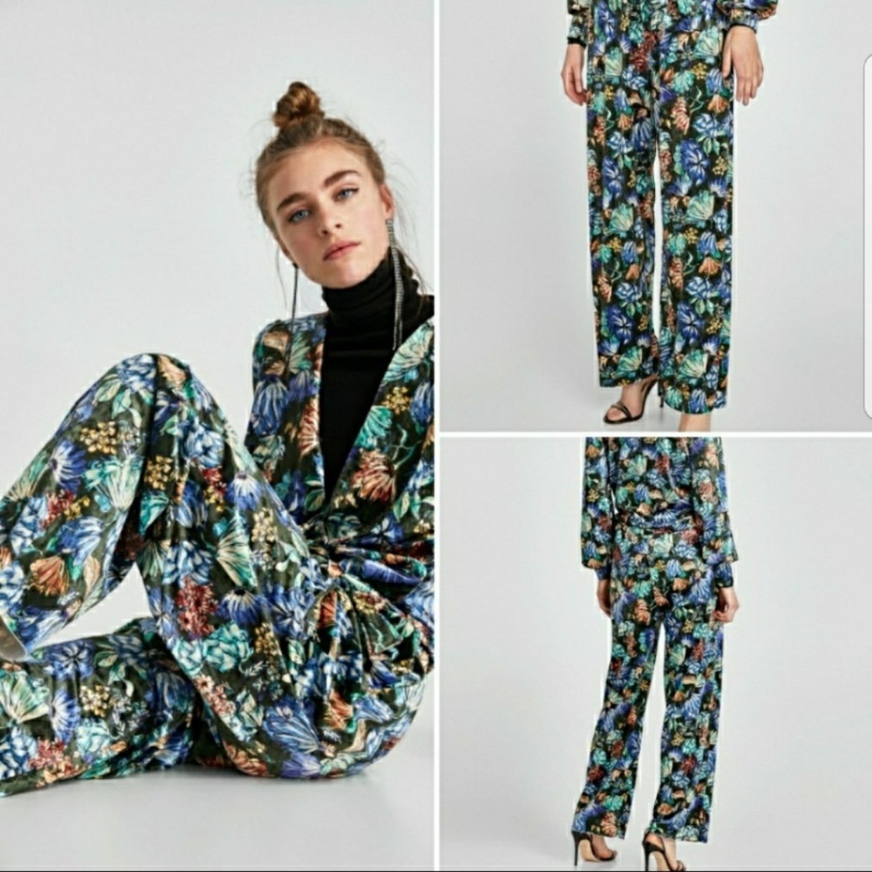 Zara Floral Velvet Trouser pants joggers