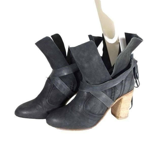 Free People Women's Seven Wonders 36 US5,5 Gray Leather Lace Fringe Ankle Boots