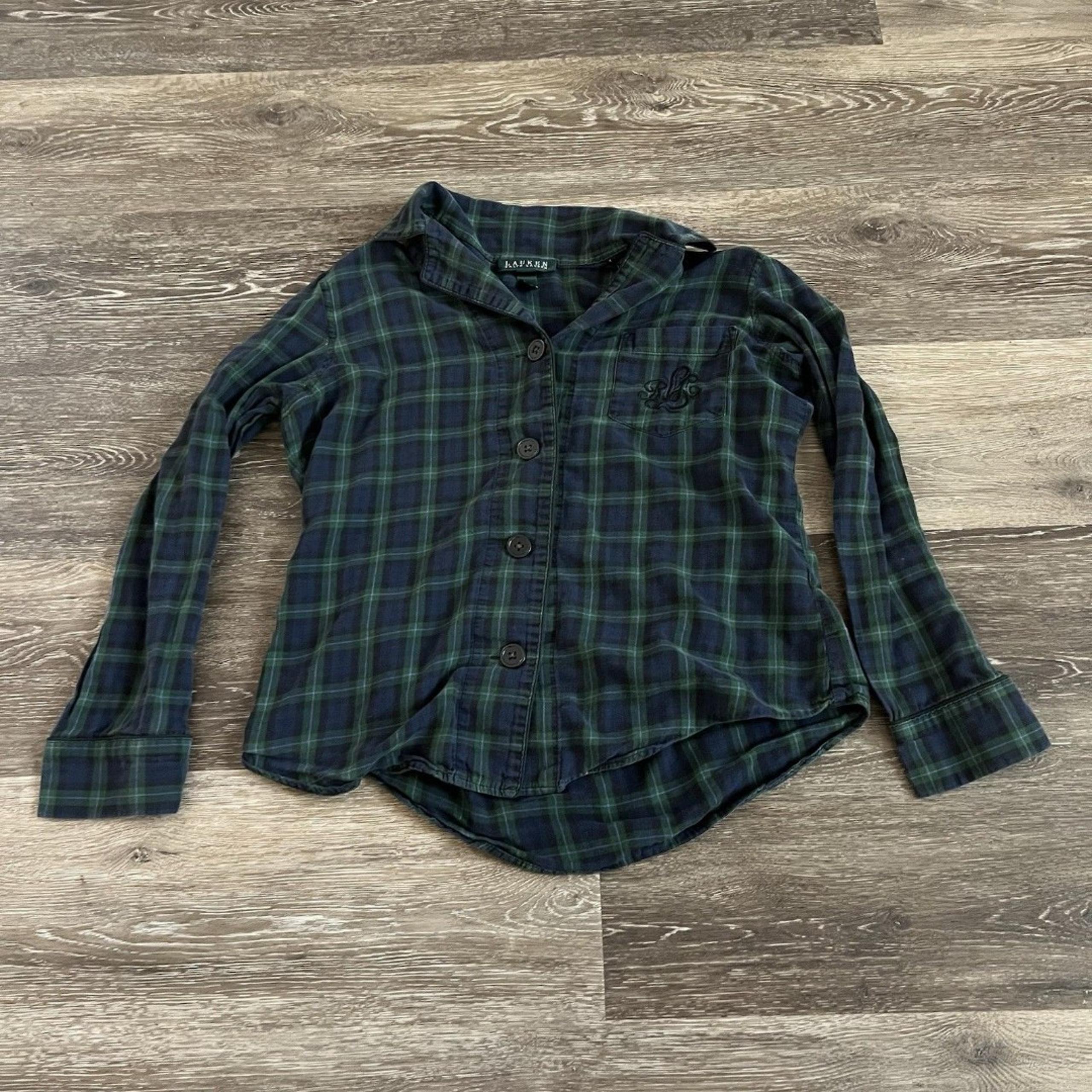 LRL Ralph Lauren Pajama Shirt Top Women’s Size Small Plaid Long Sleeve Button Up