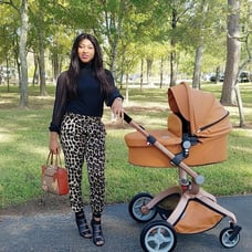 Hot Mom Baby Stroller High Landscape Reversible Luxury Baby Carriage,Brown