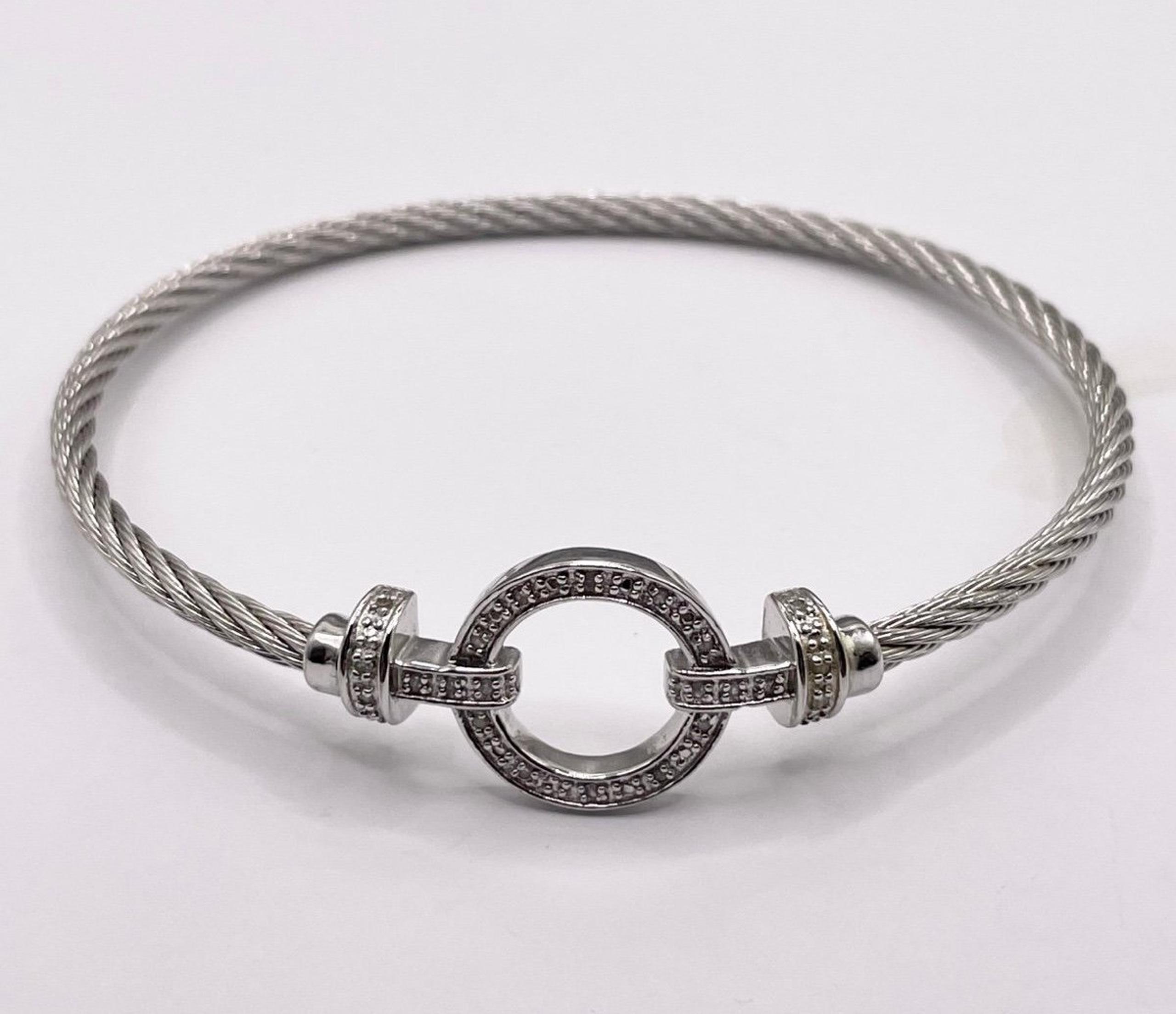 Sterling Silver and Diamond Cable Bracelet