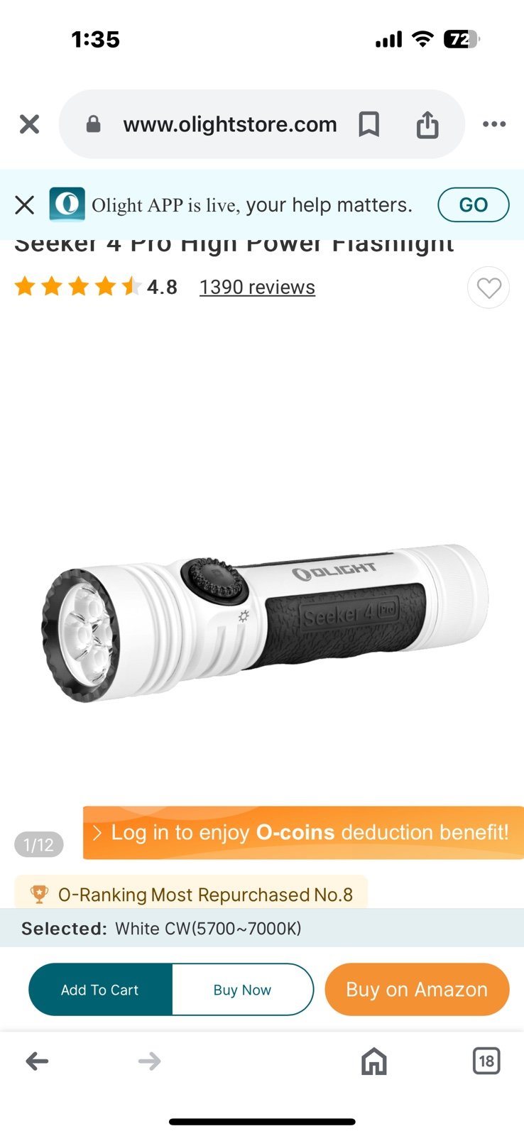 Olight Seeker 4 Pro White Aluminum 4600 Lumen Flashlight