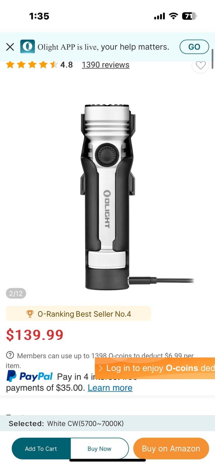 Olight Seeker 4 Pro High Power Flashlight (white) with a