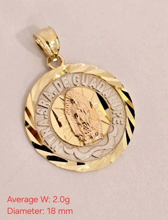 14k Tri Tone Solid Gold Our Lady of Guadalupe Religious Pendant
