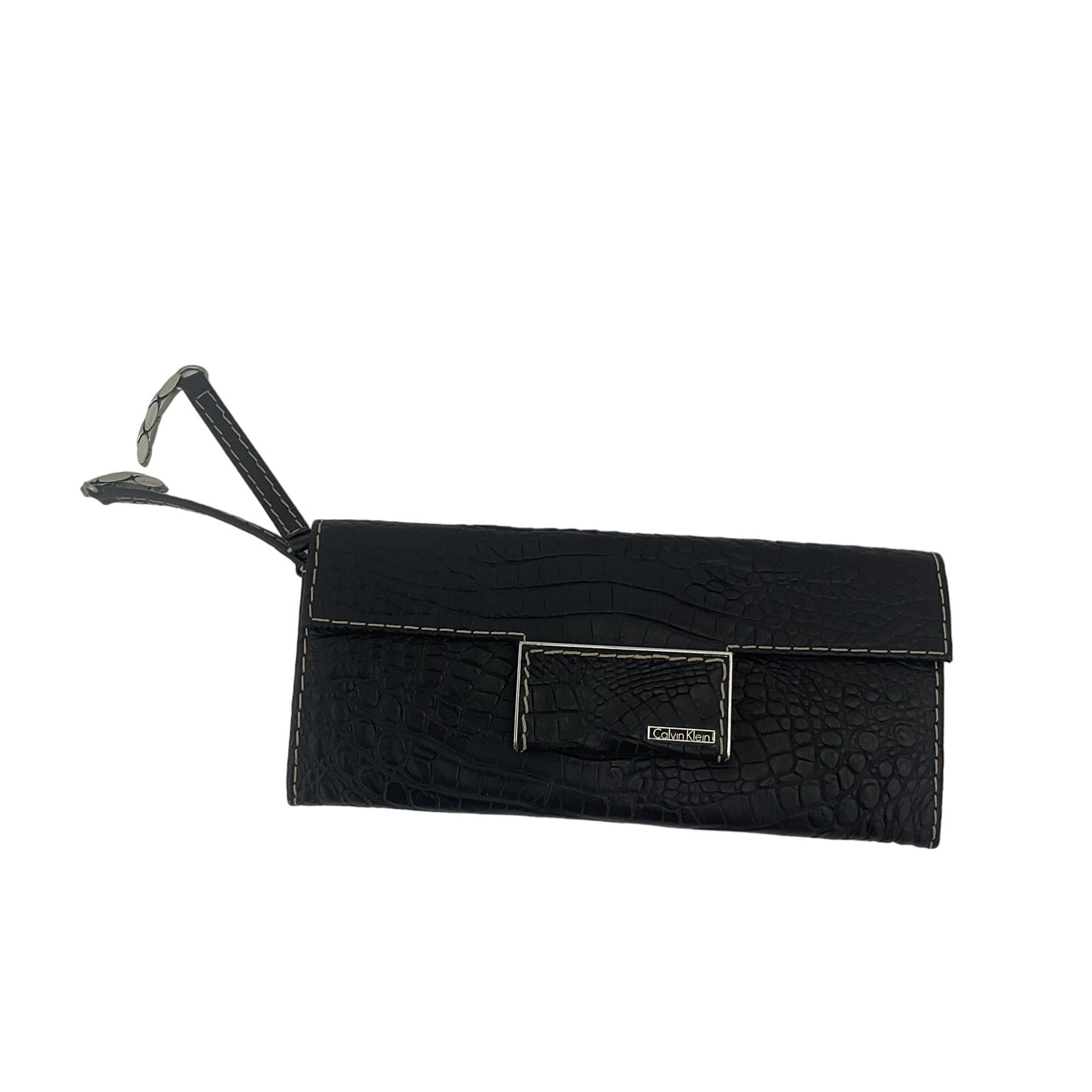 Calvin Klein Women's Brown Leather Crocodile Print Clutch Card Wallet - Preowned