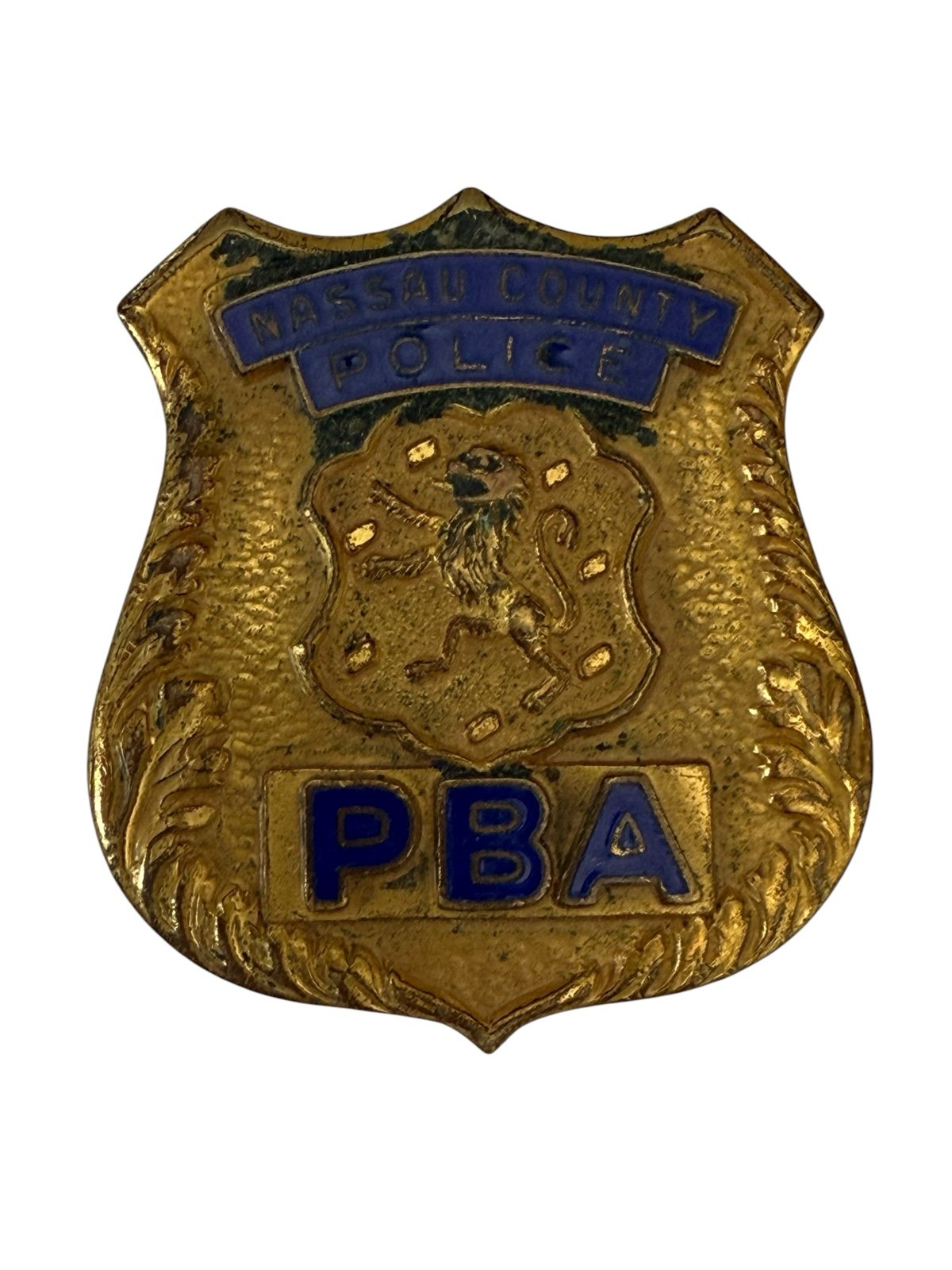 Vintage Nassau County New York Police PBA Mini Badge Pin Blue Enamel Goldtone