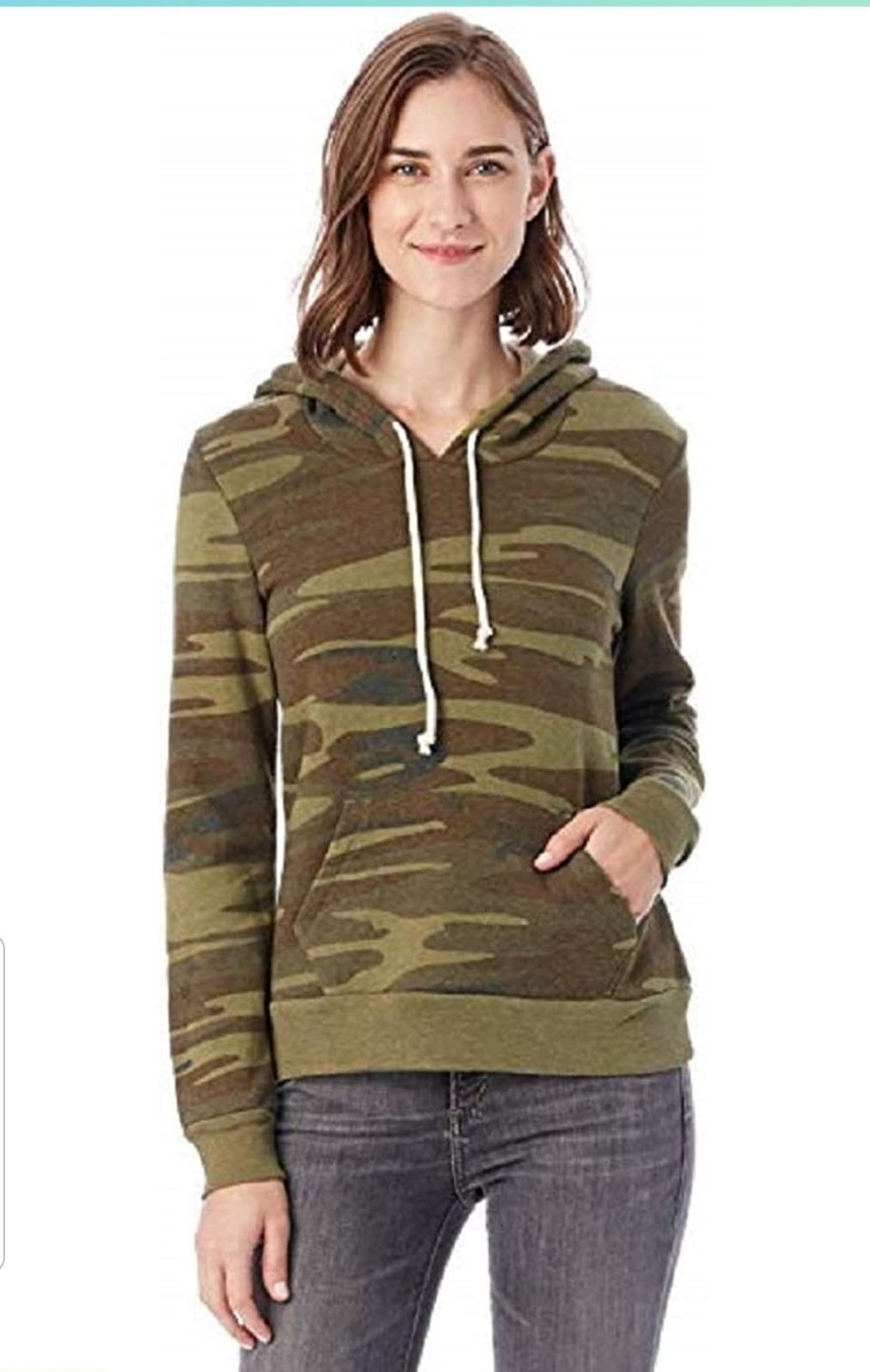Alternative Women's Green Camo Print Athletic Hoodie Sweatshirt Size XXL NWT